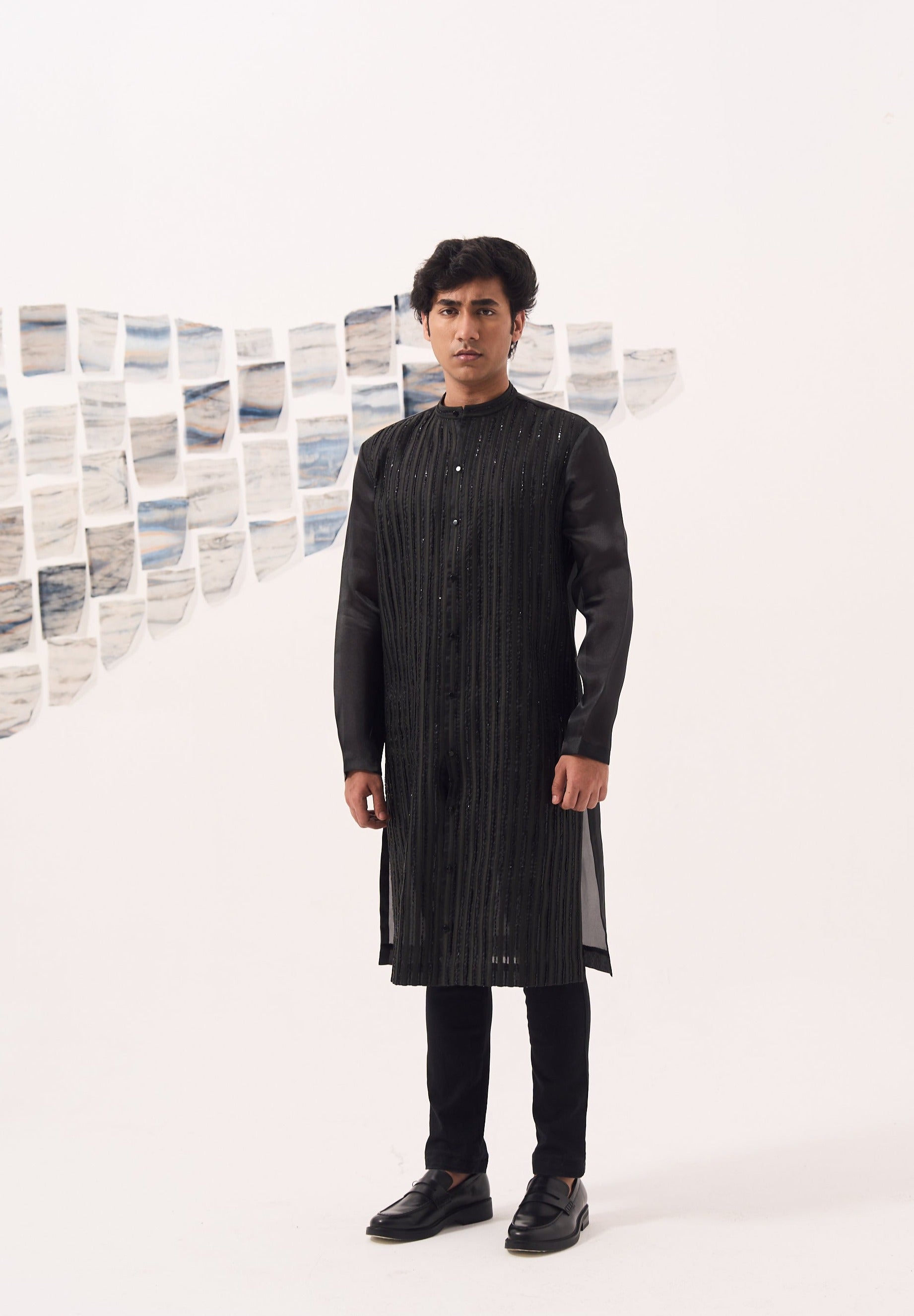 Black Organza Embroidered Kurta