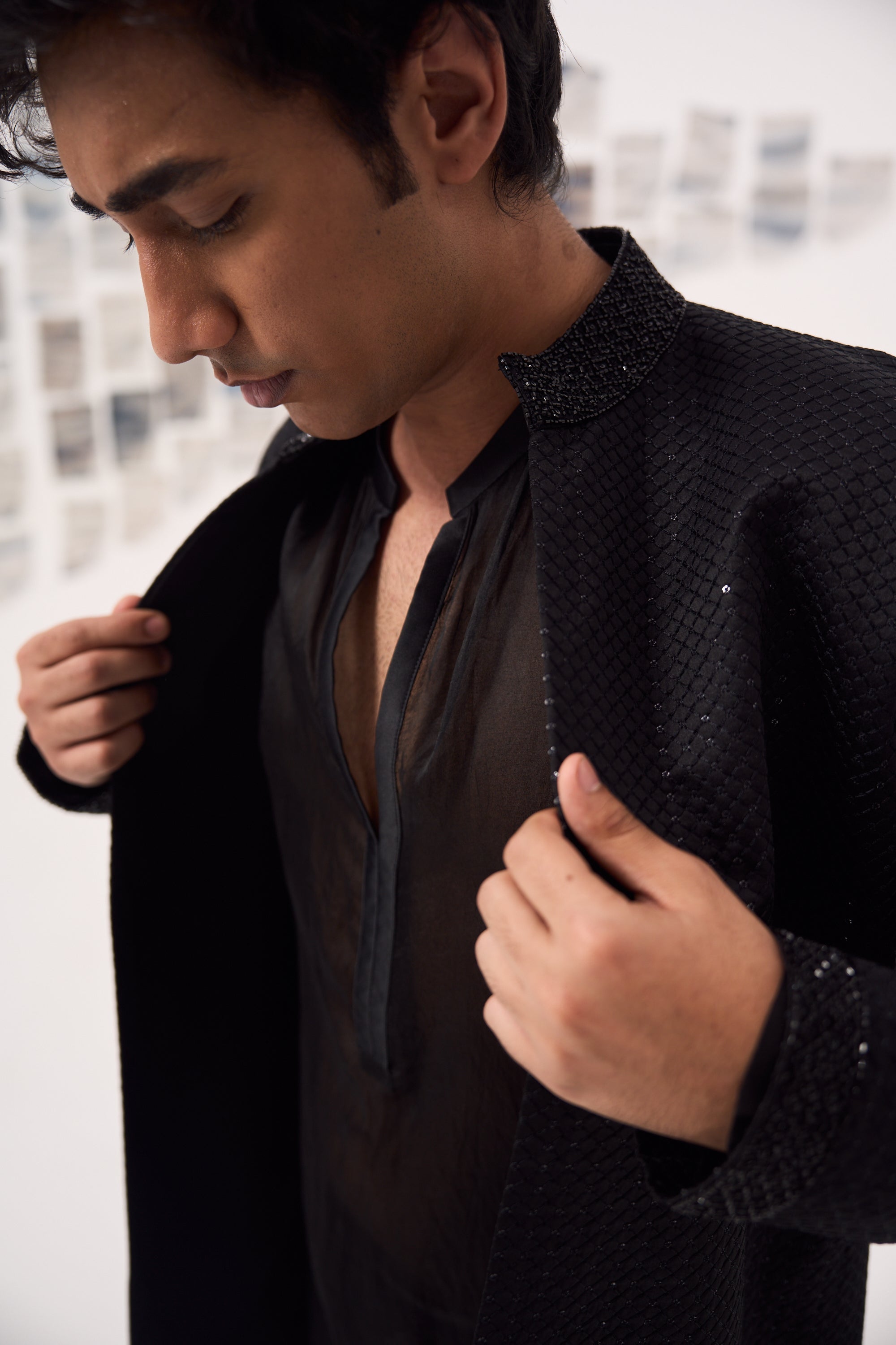 Organza Kurta Set with Embroidered Jacket
