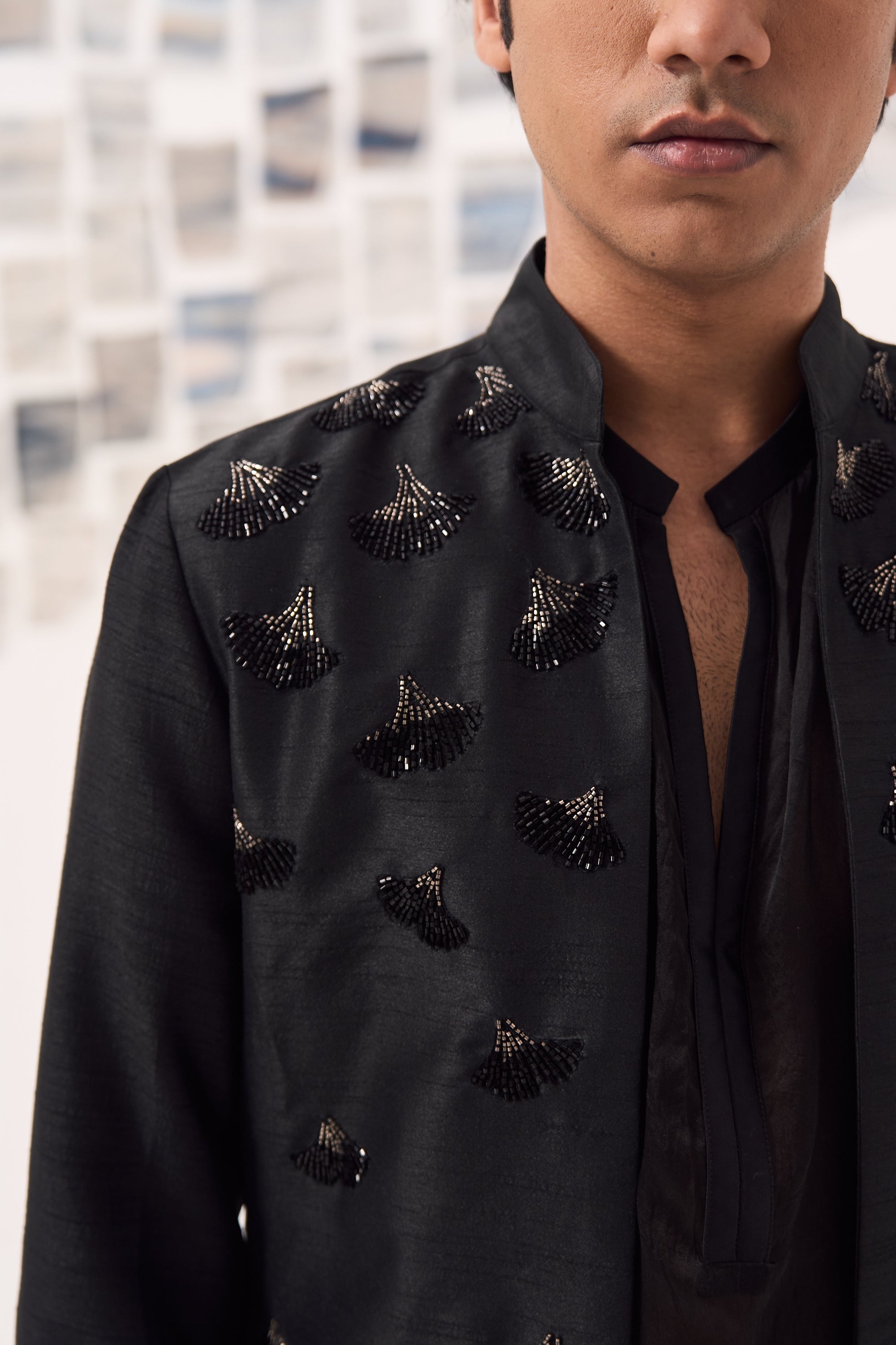 Black Silk Jacket Set 3PC