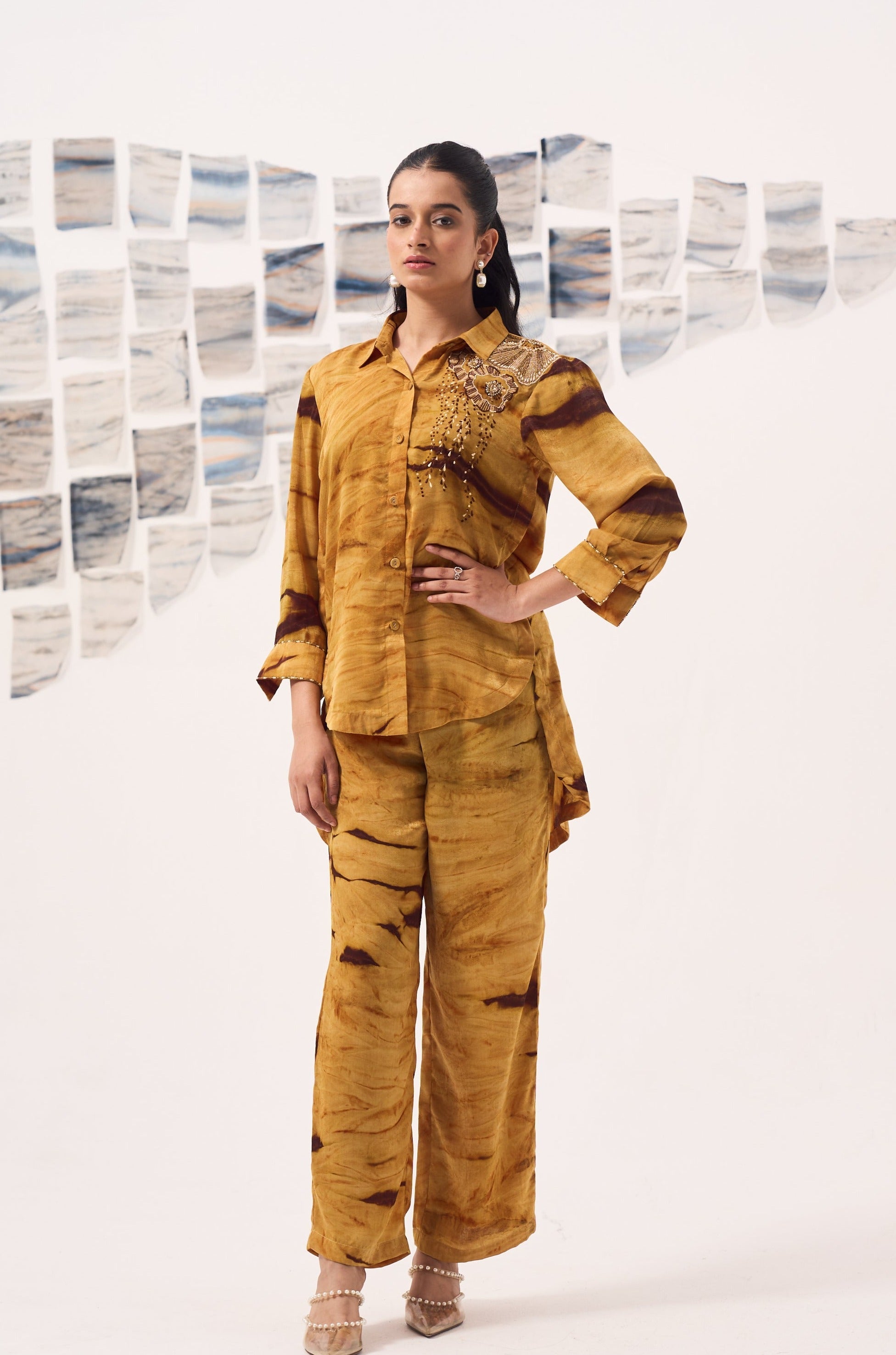 Mustard Co ord Set with Embroidered detailing