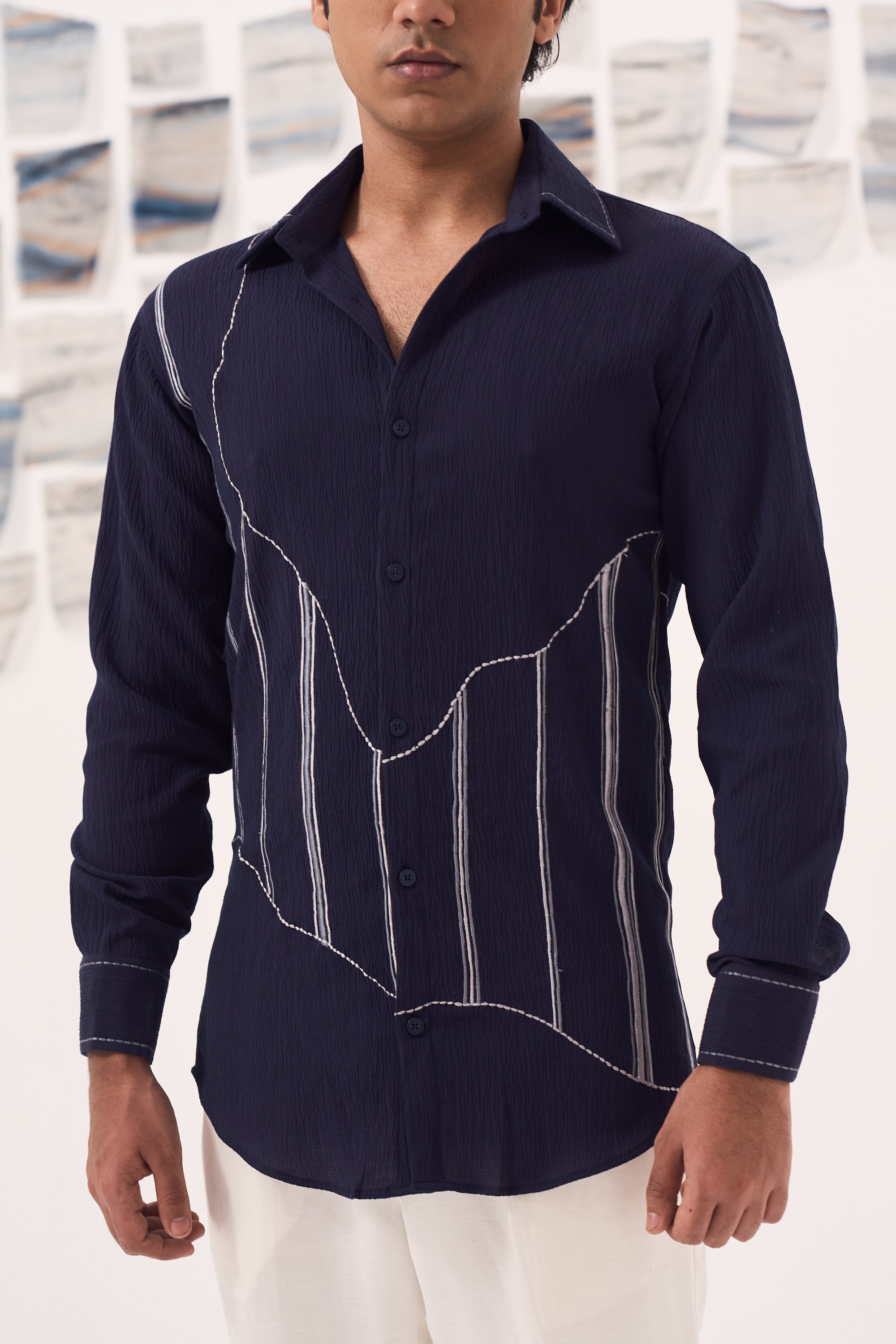Crush Cotton Shirt-Blue
