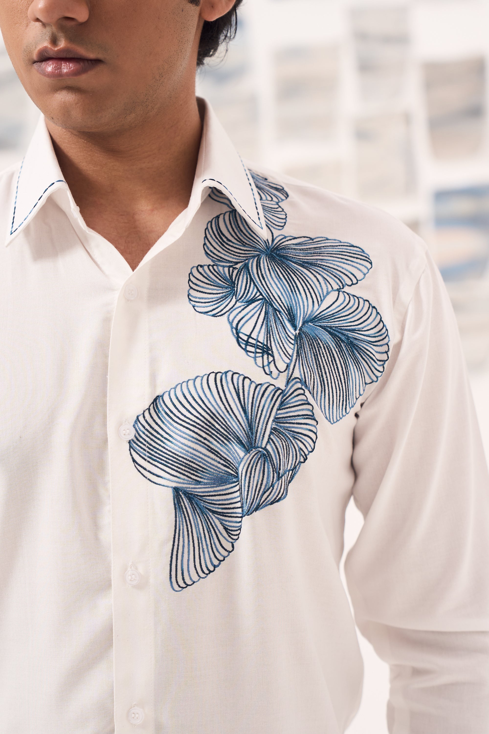 White Rayon Motif- Blue