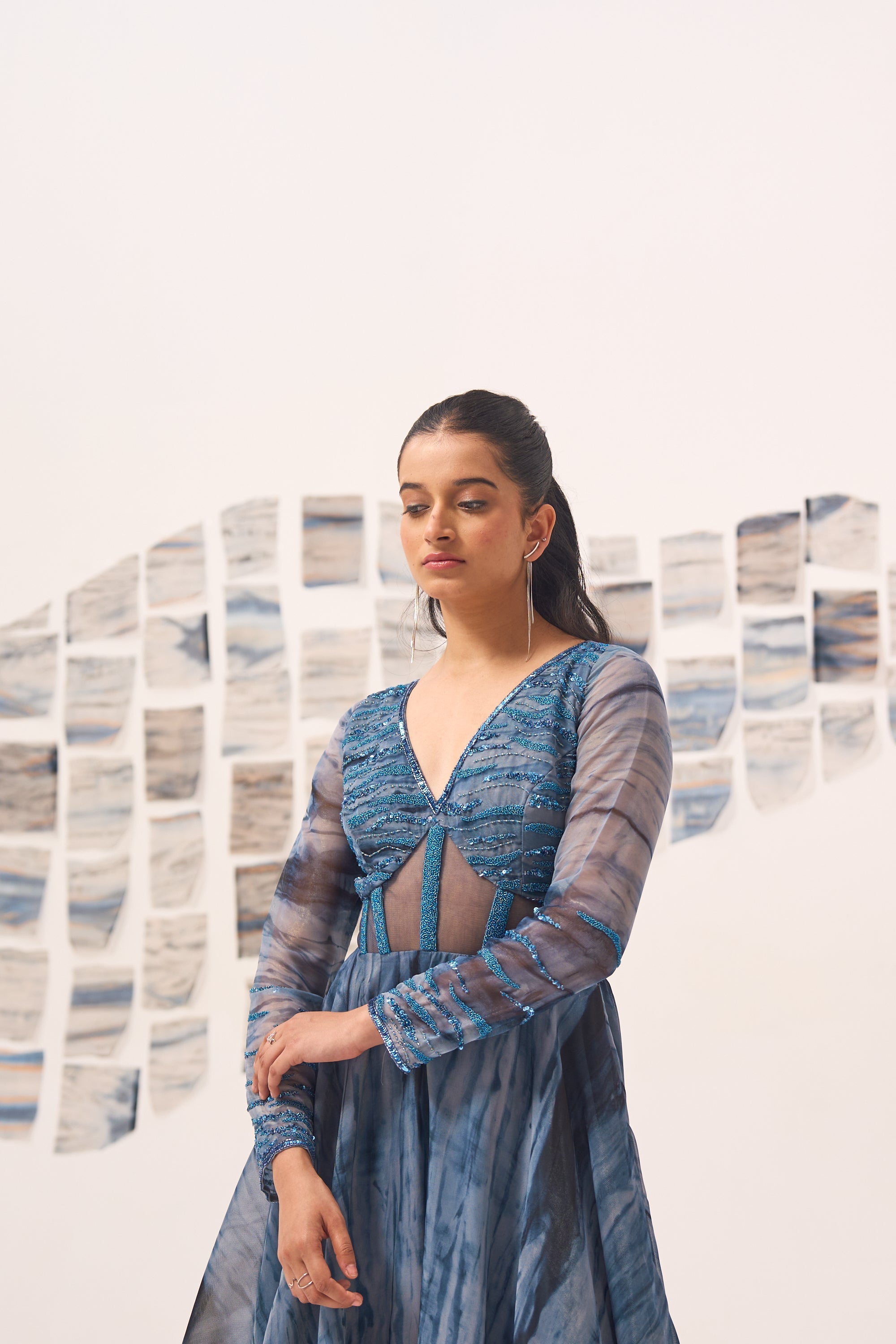 Blue Embroidered Corset Anarkali