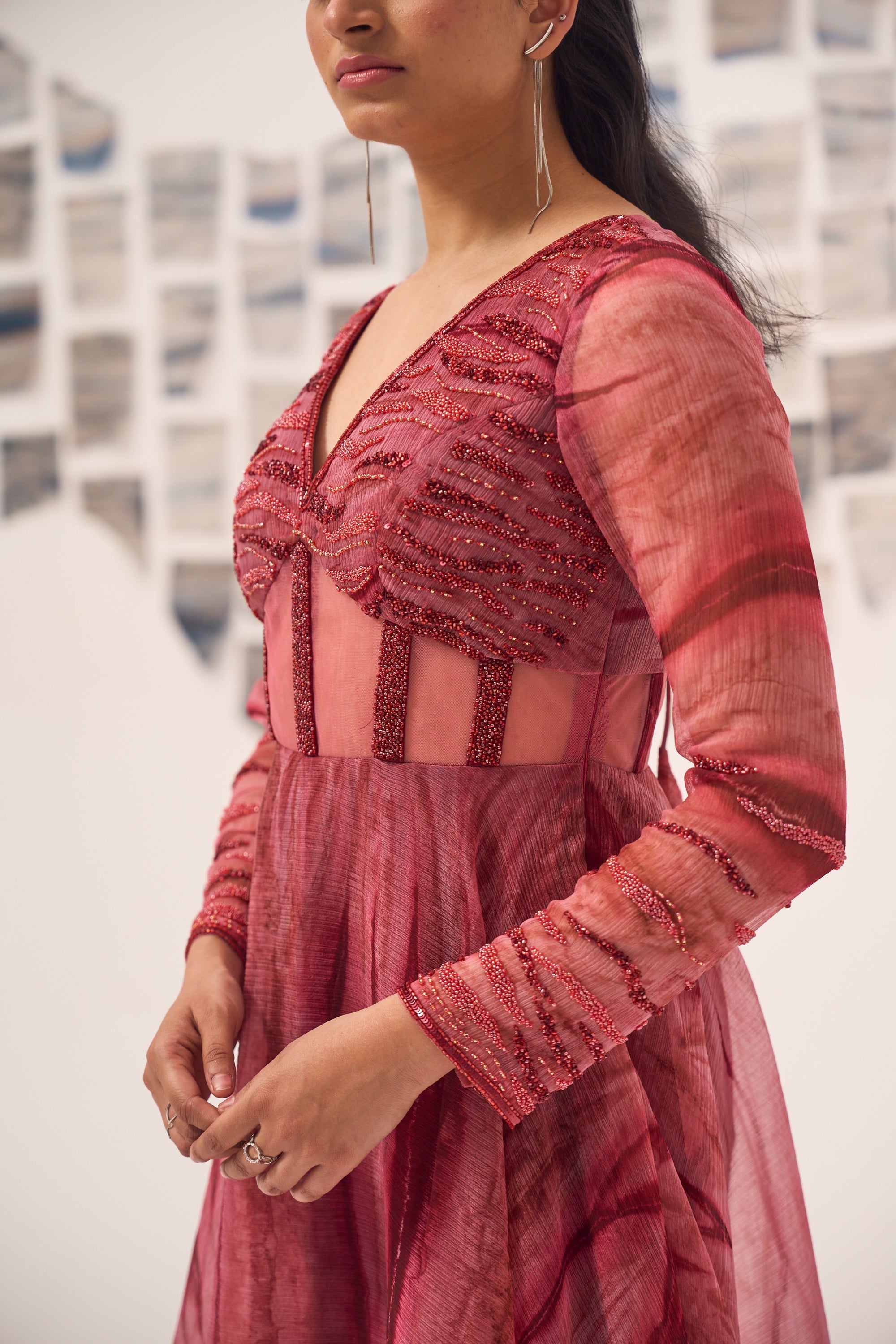 Red Embroidered Corset Anarkali