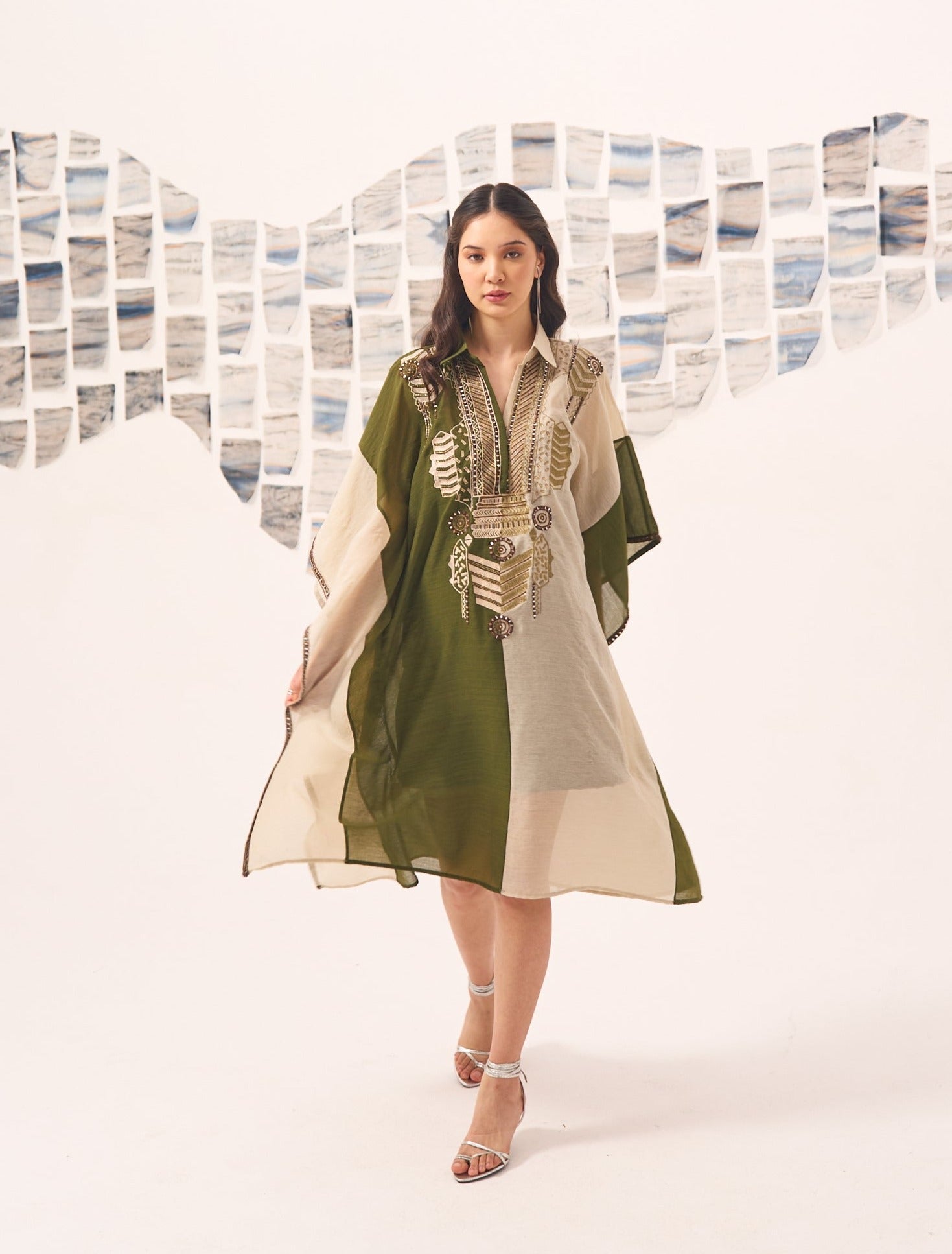 Embroidered Mirror Work Kaftan