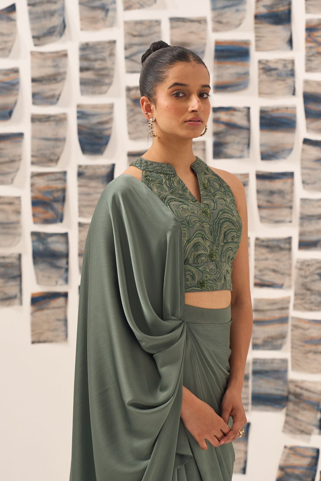 Pre Draped Saree with Blouse