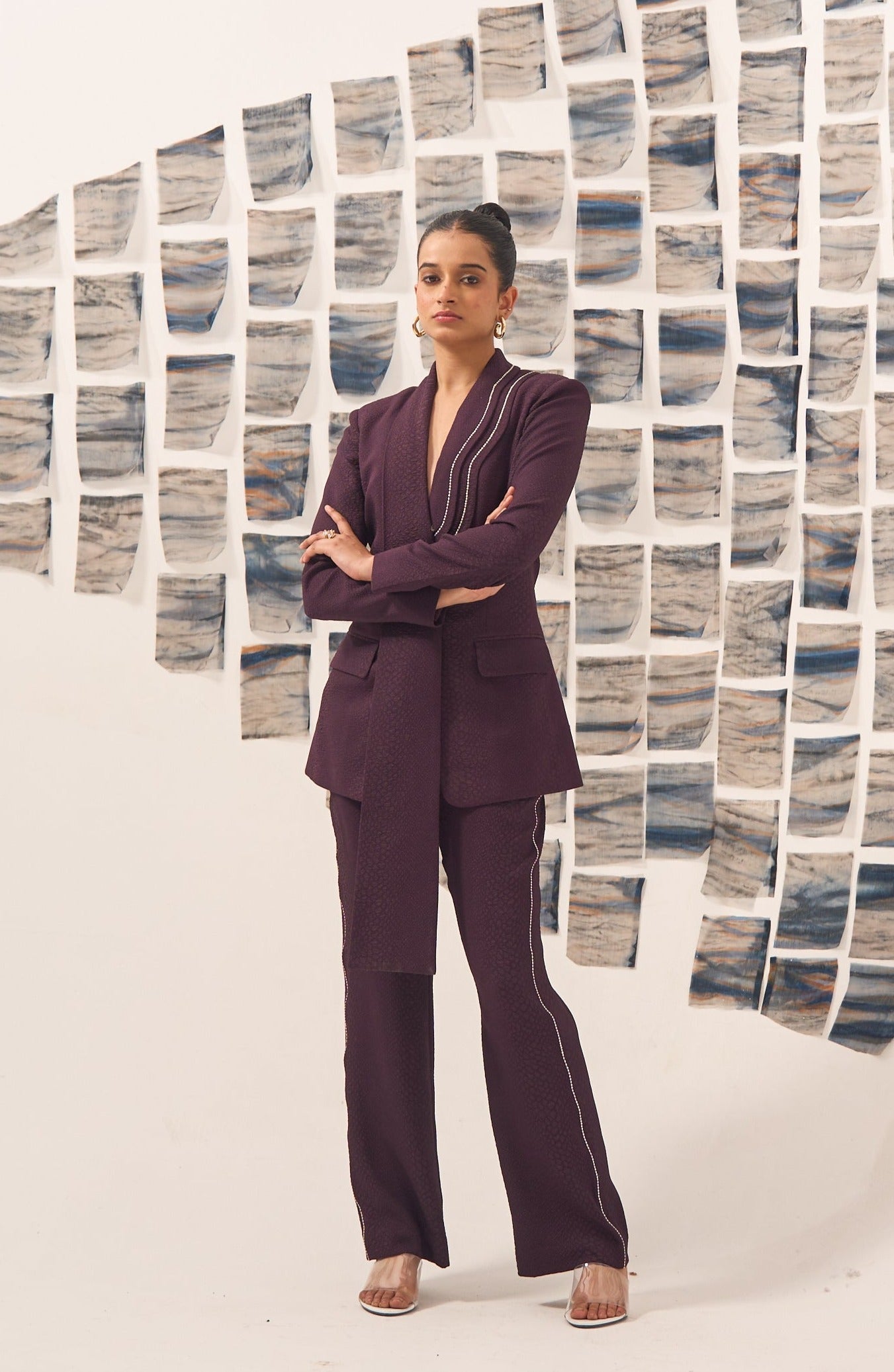 Wine Long Lapel Blazer