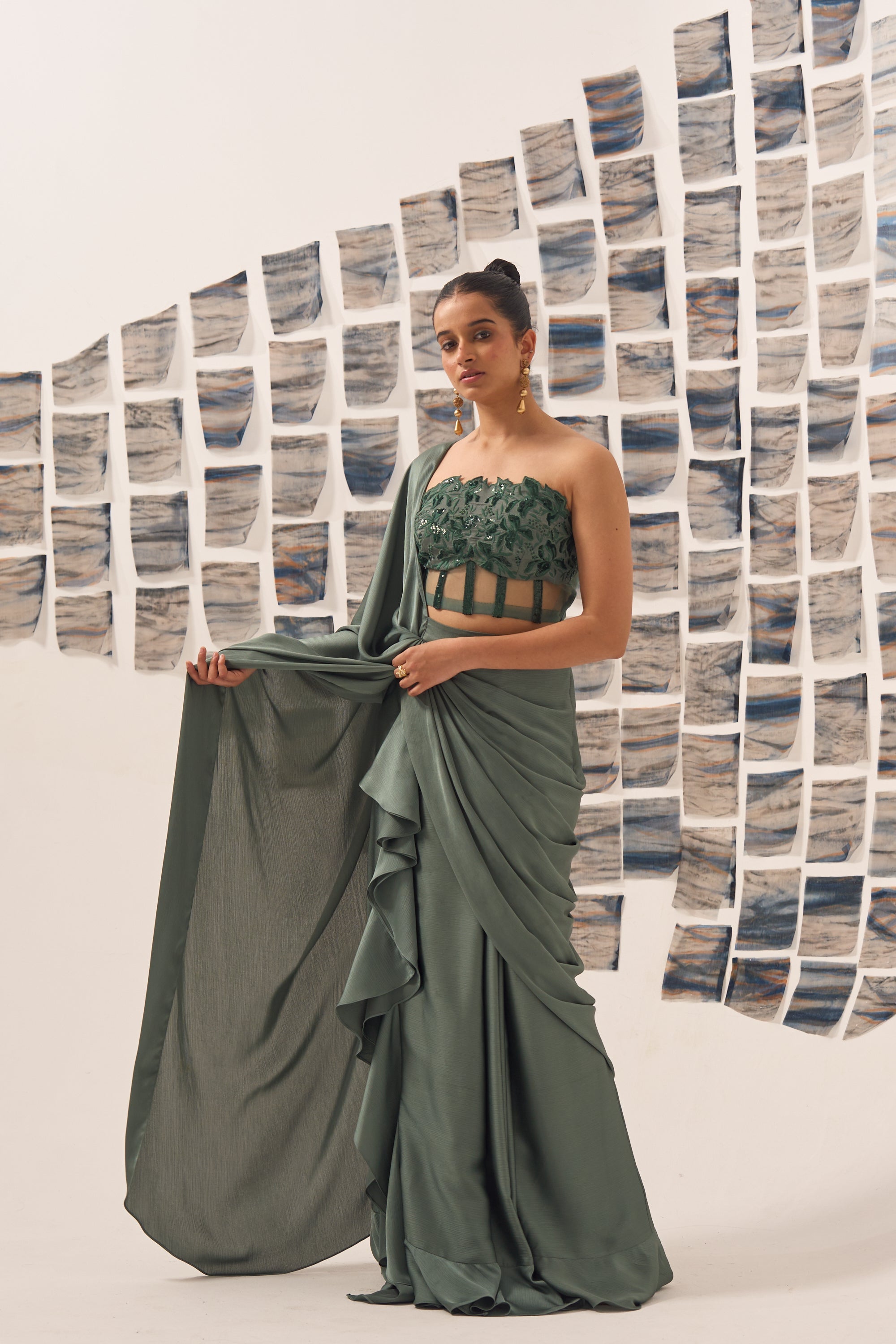 Pre Draped Saree with Embroidered Corset Blouse