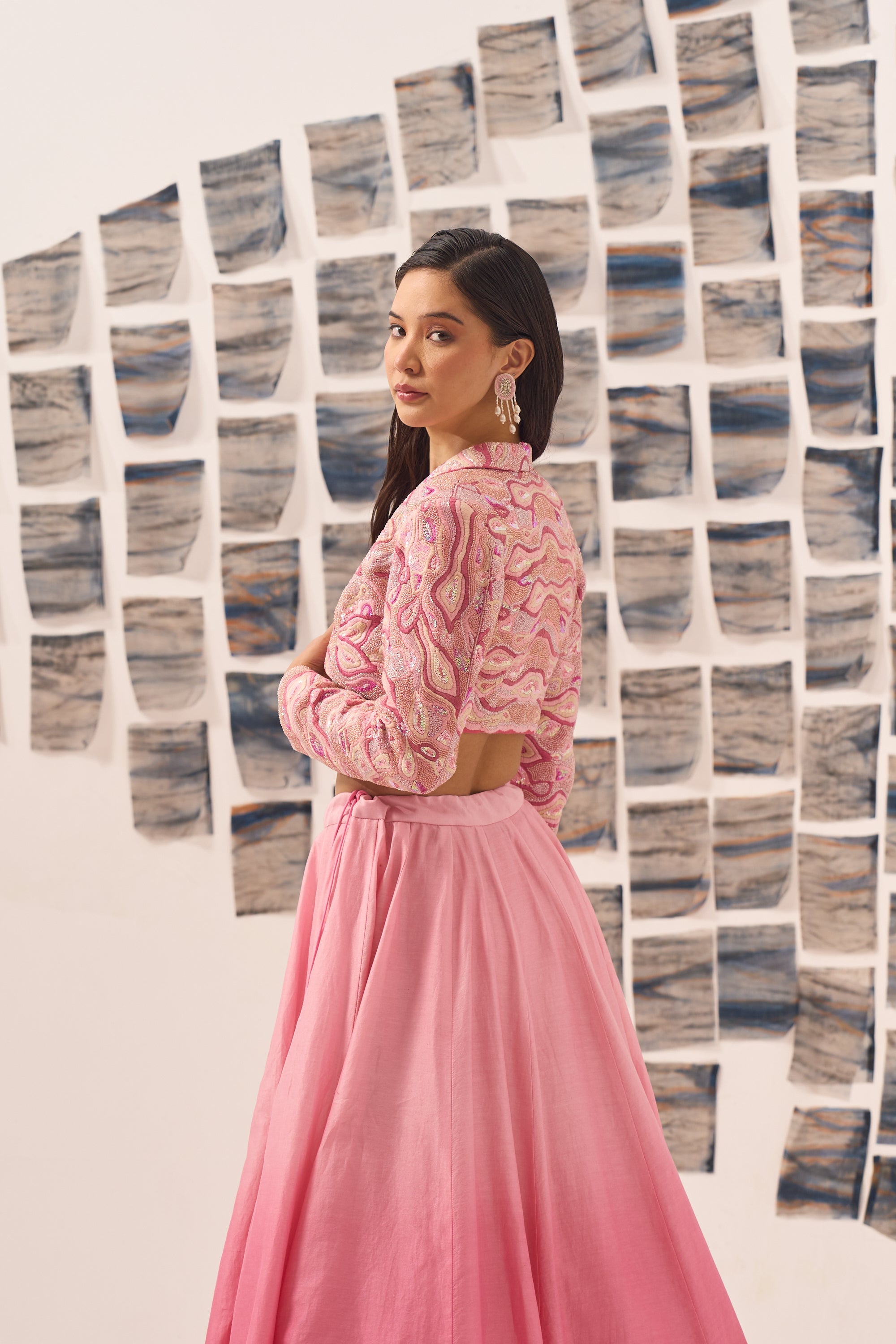 Pink Gigi Hand Embroidered Blouse with Lehenga