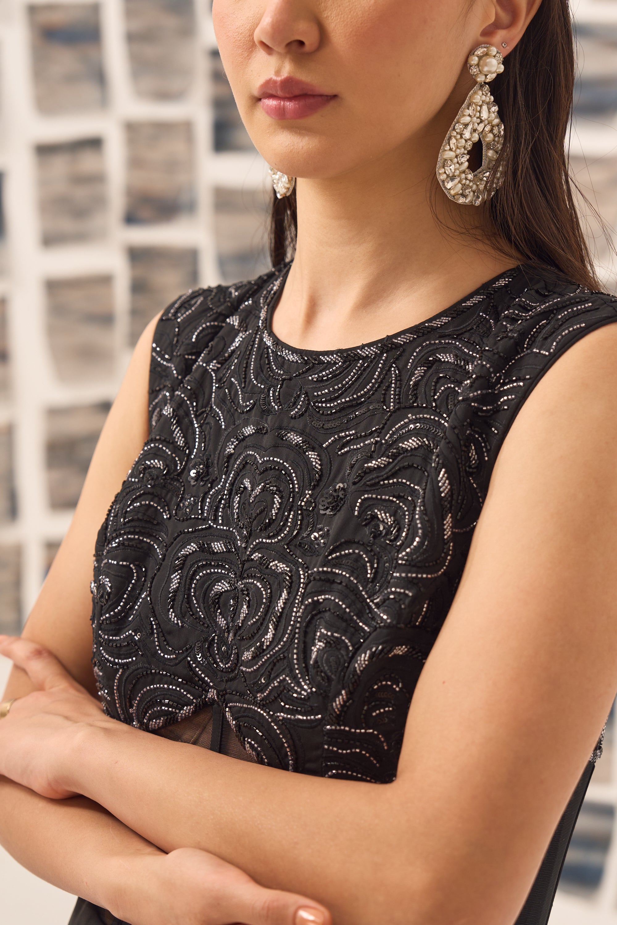 Black Corset Embroidered Jumpsuit