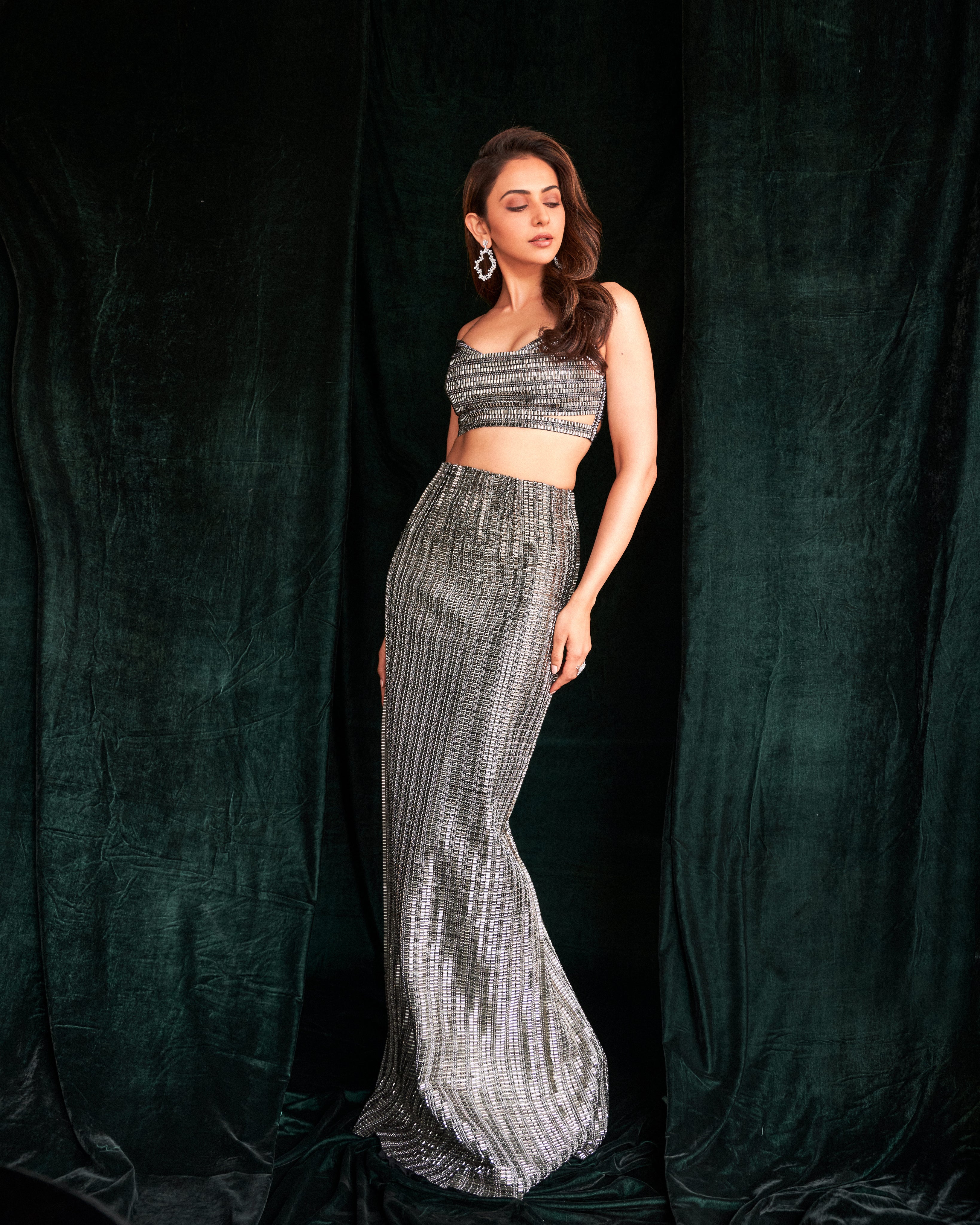 SCINTILLA COWL BRALETTE
AND COLUMN SKIRT SET