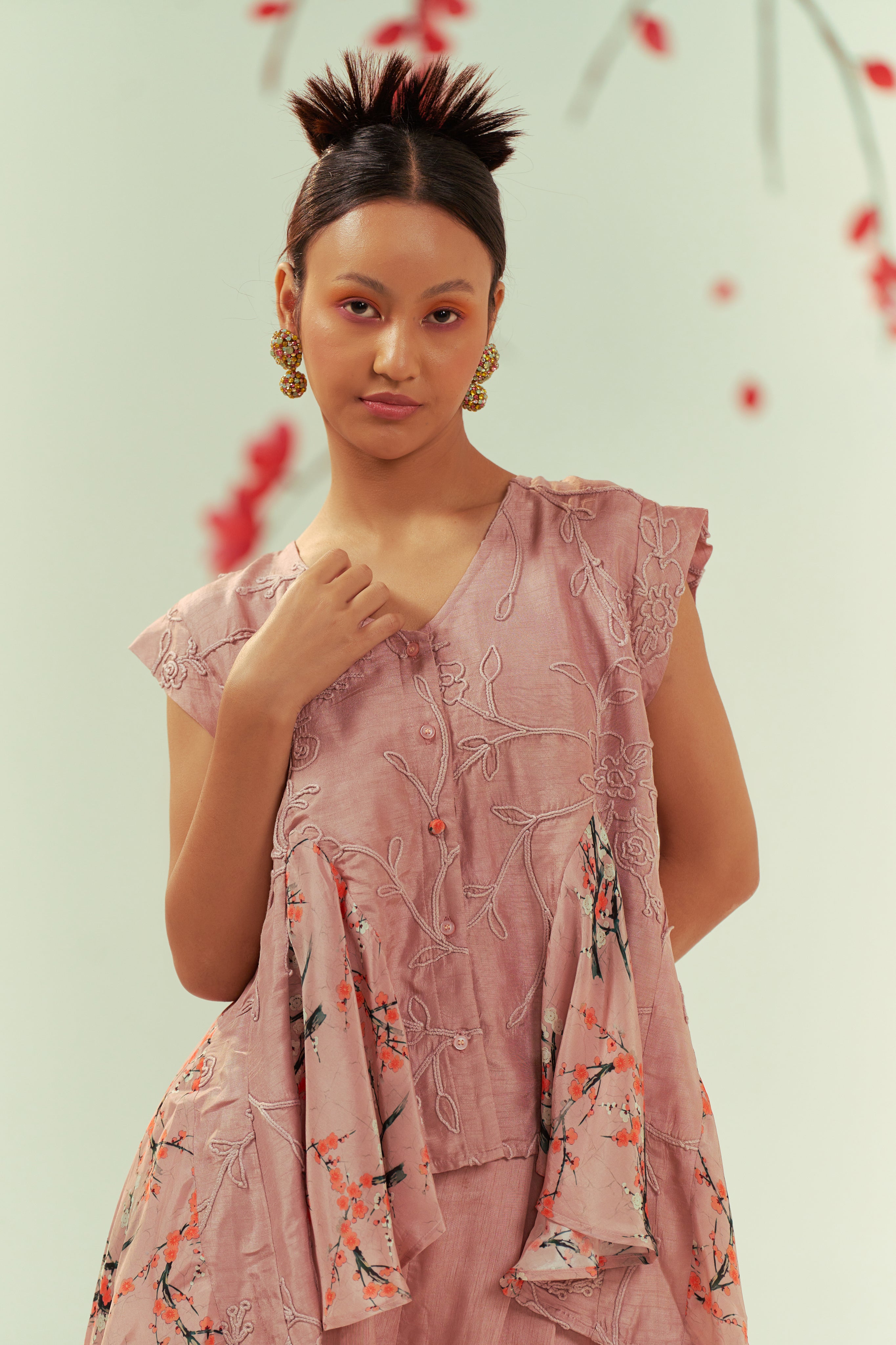 Mizu Peach Top With Geylu Harem Pants Co-ord Set