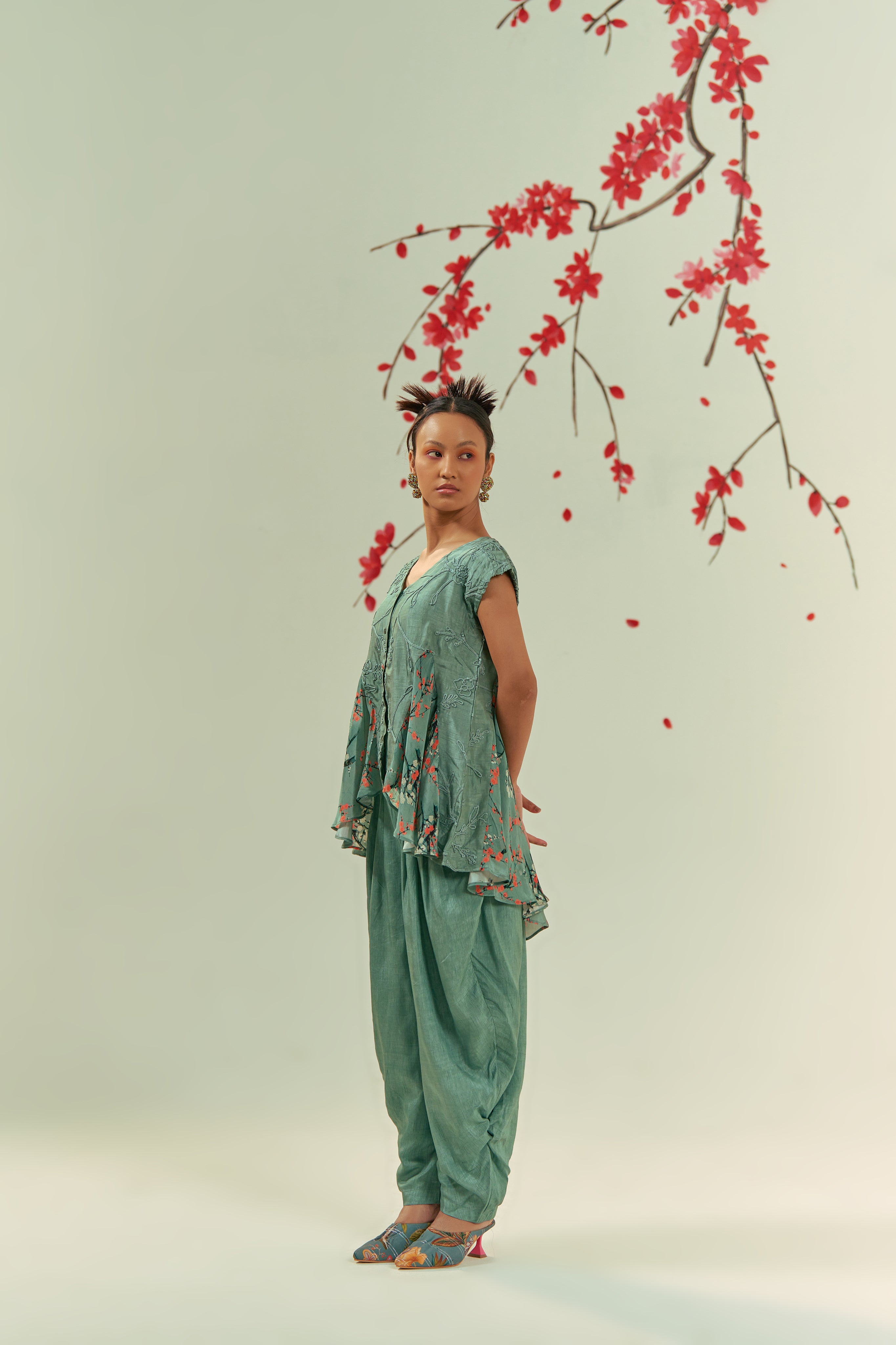 Kaze Green Top With Geylu Harem Pants Co-ord Set