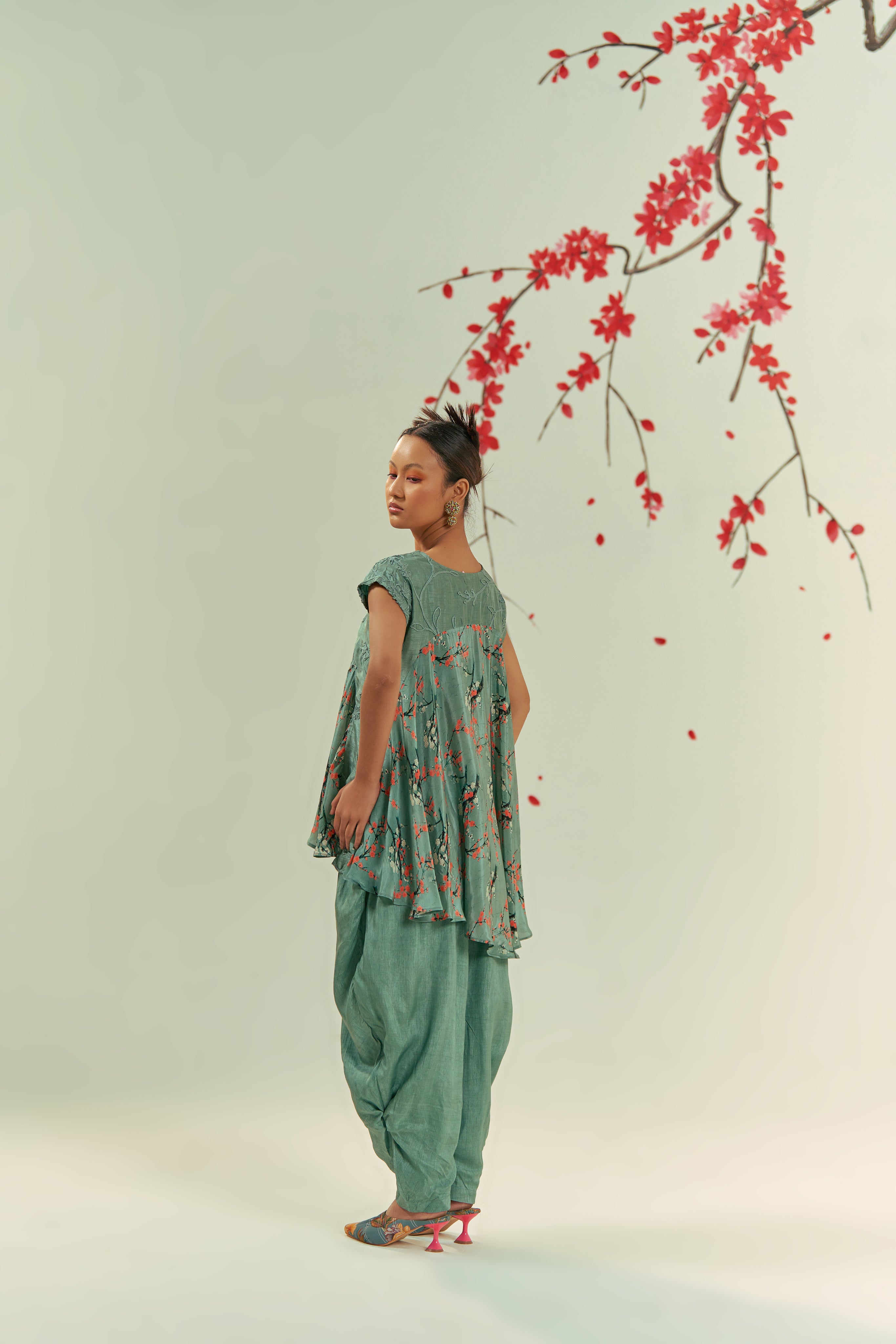 Kaze Green Top With Geylu Harem Pants Co-ord Set