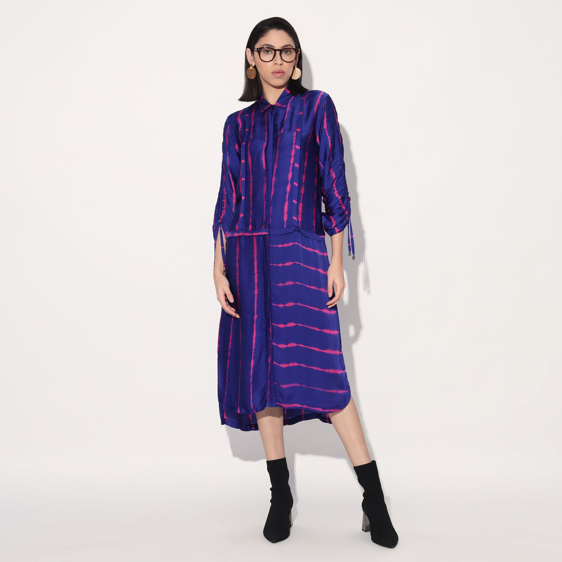 SHIBORI STRIPE LONG SHIRT DRESS