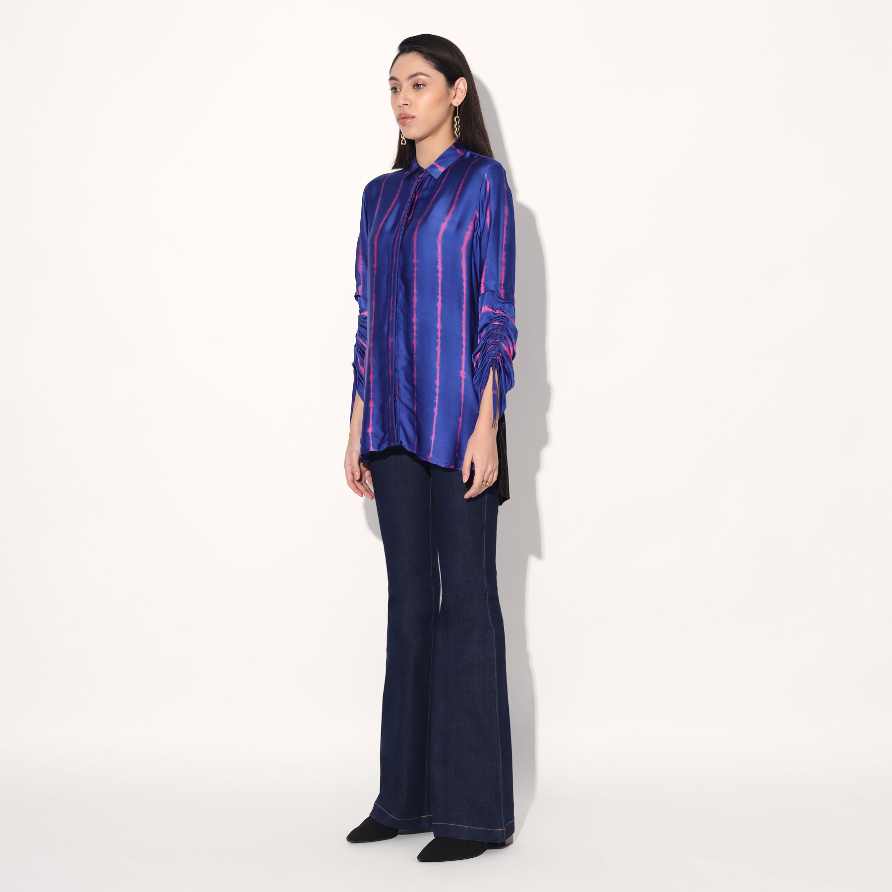 SHIBORI STRIPE BACK PLEATED SHIRT