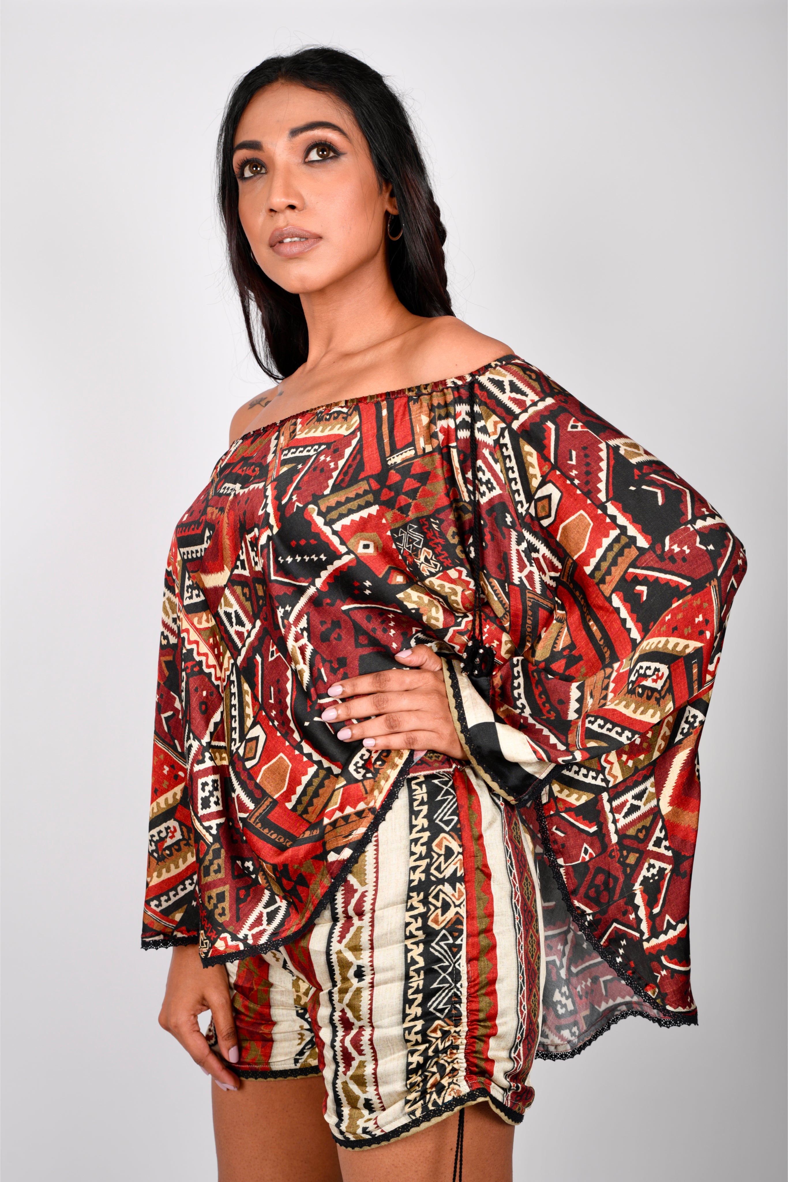 KAFILLA OFF SHOULDER CAPE WITH SHORTS