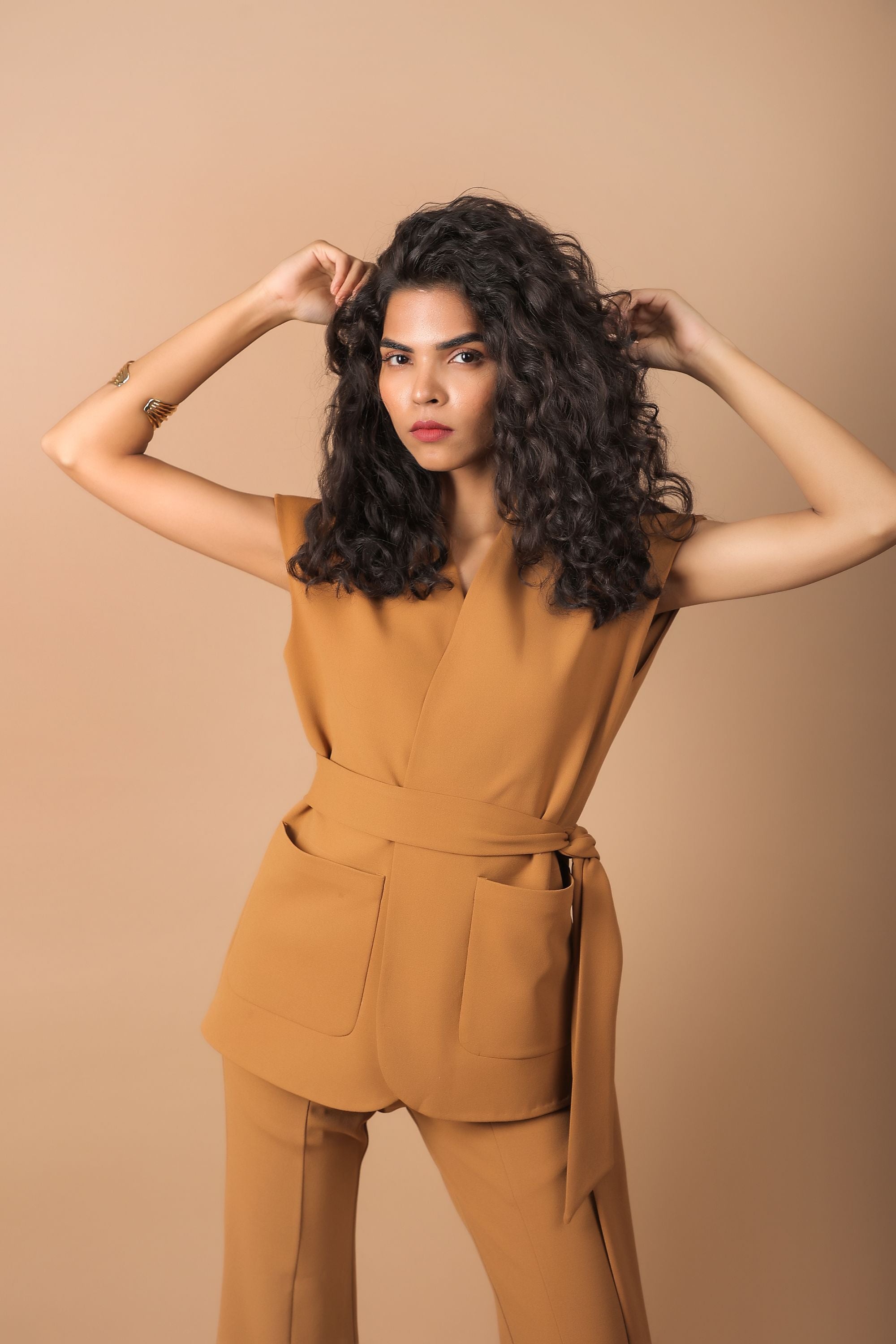 Mustard sleeveless Wrap Set