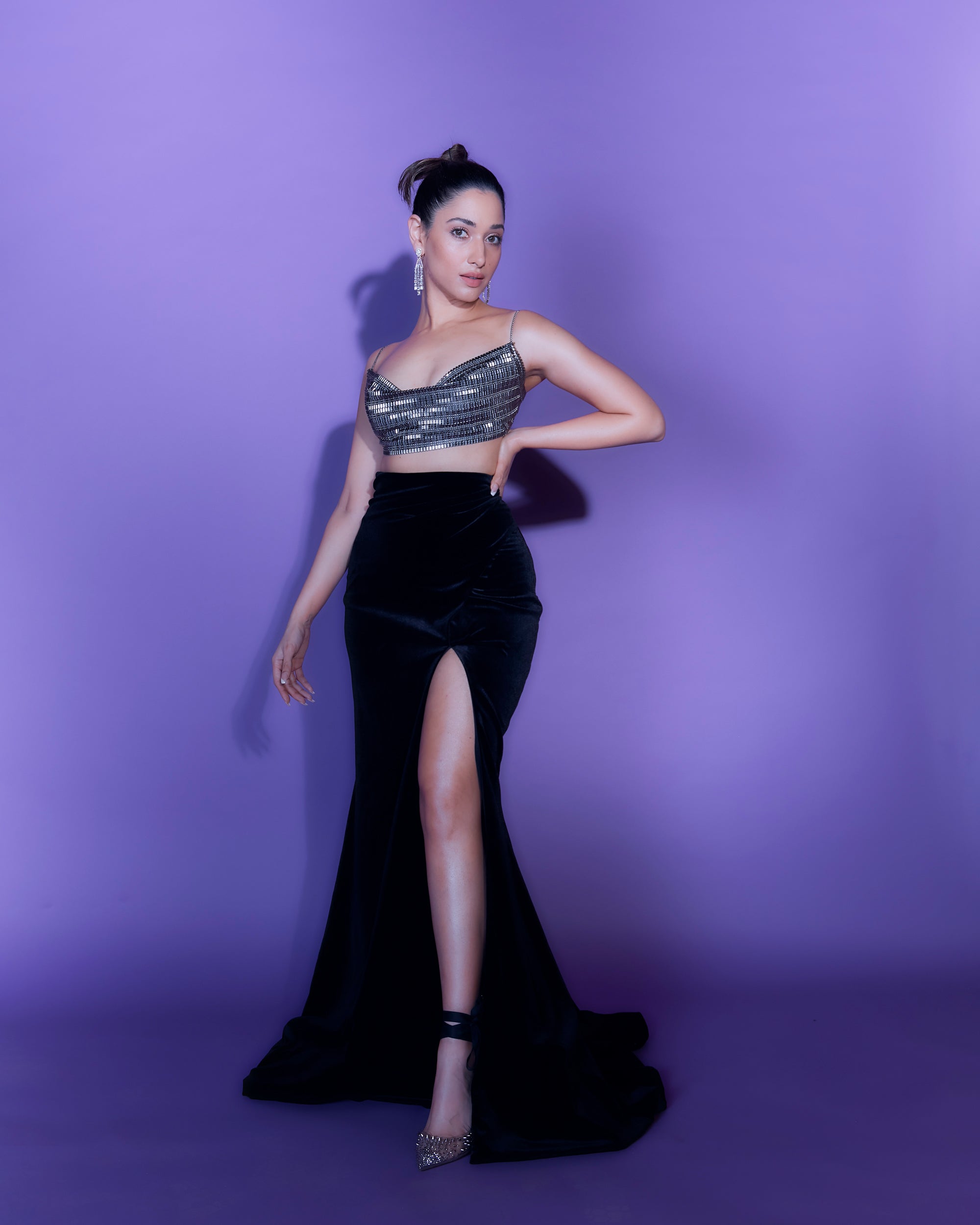 SCINTILLA COWL BRALETTE 
AND VELVET SKIRT SET