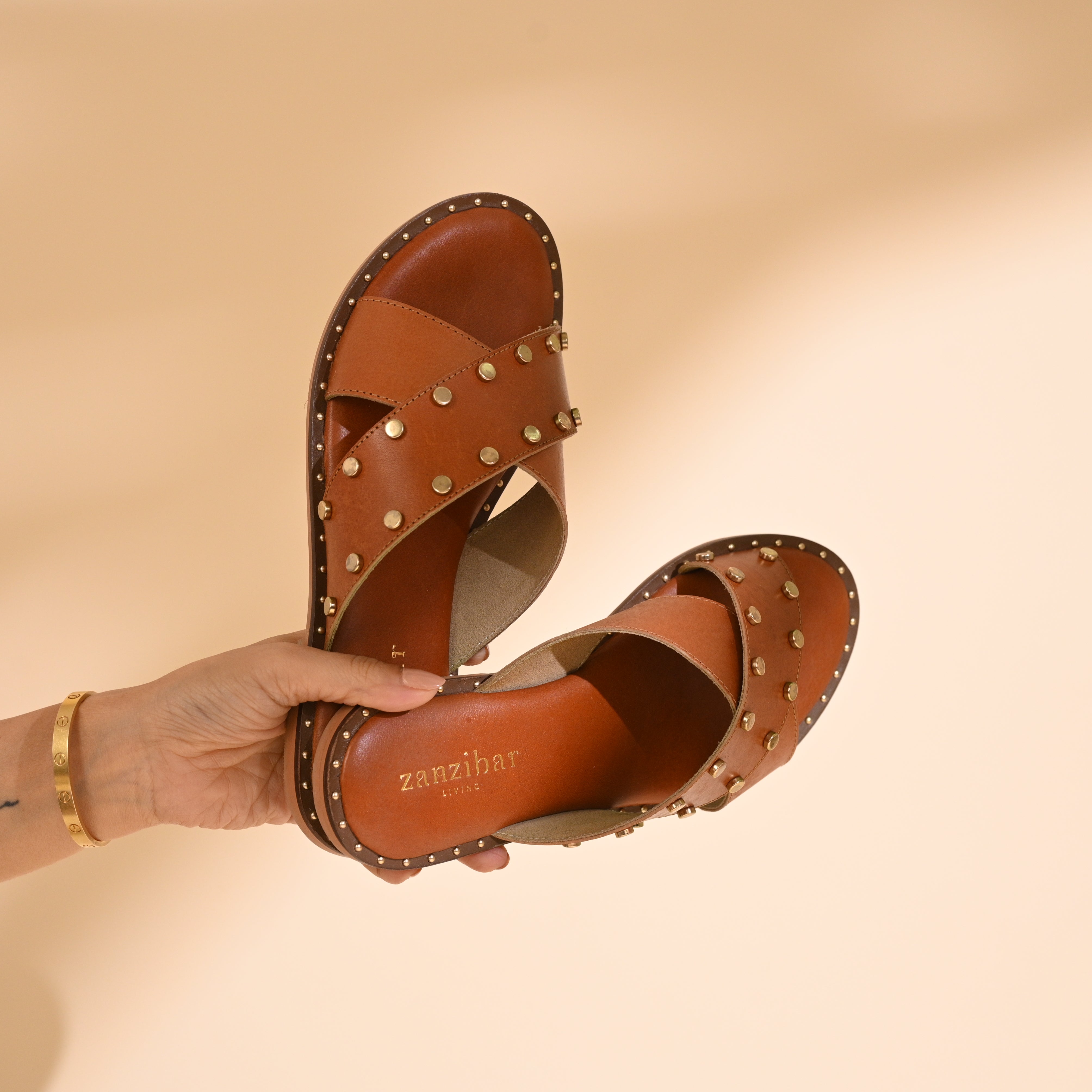 Female Footwear - Tan & Gold