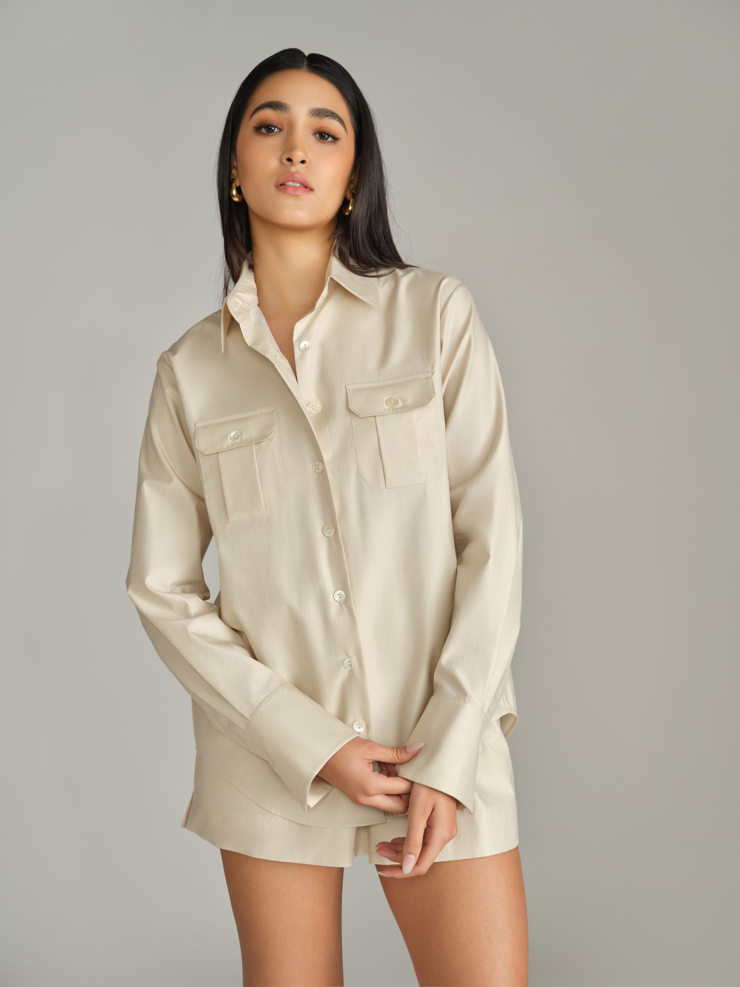 Fawn Egyptian Cotton Oversized Long-Sleeved Shirt