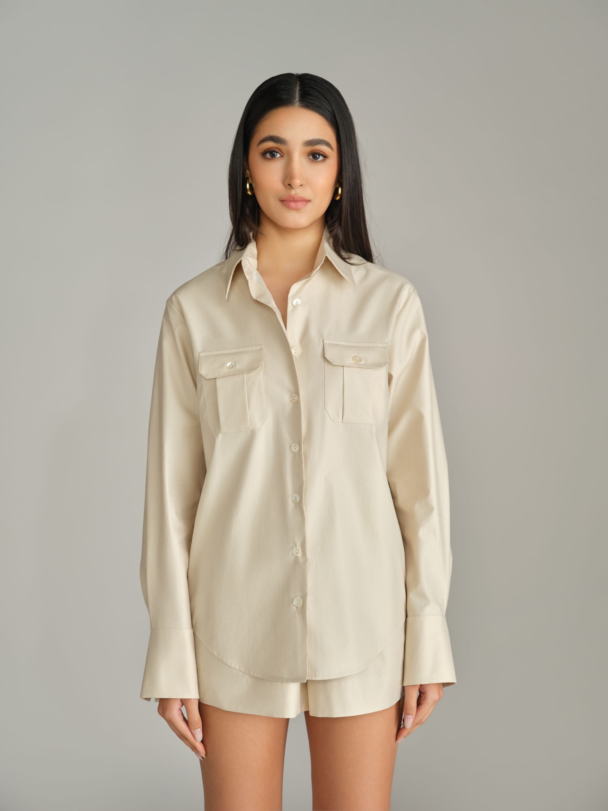 Fawn Egyptian Cotton Oversized Long-Sleeved Shirt