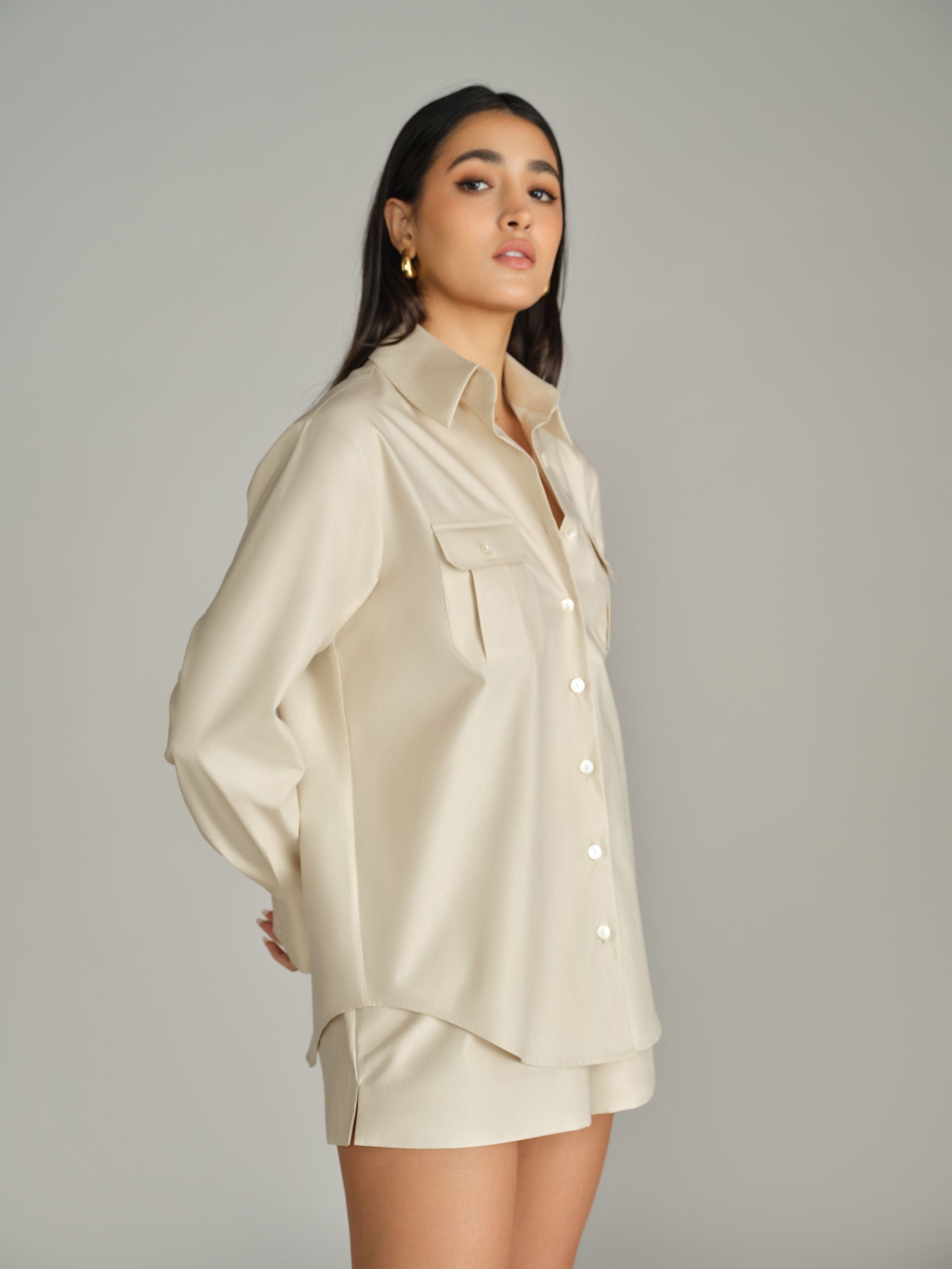 Fawn Egyptian Cotton Oversized Long-Sleeved Shirt
