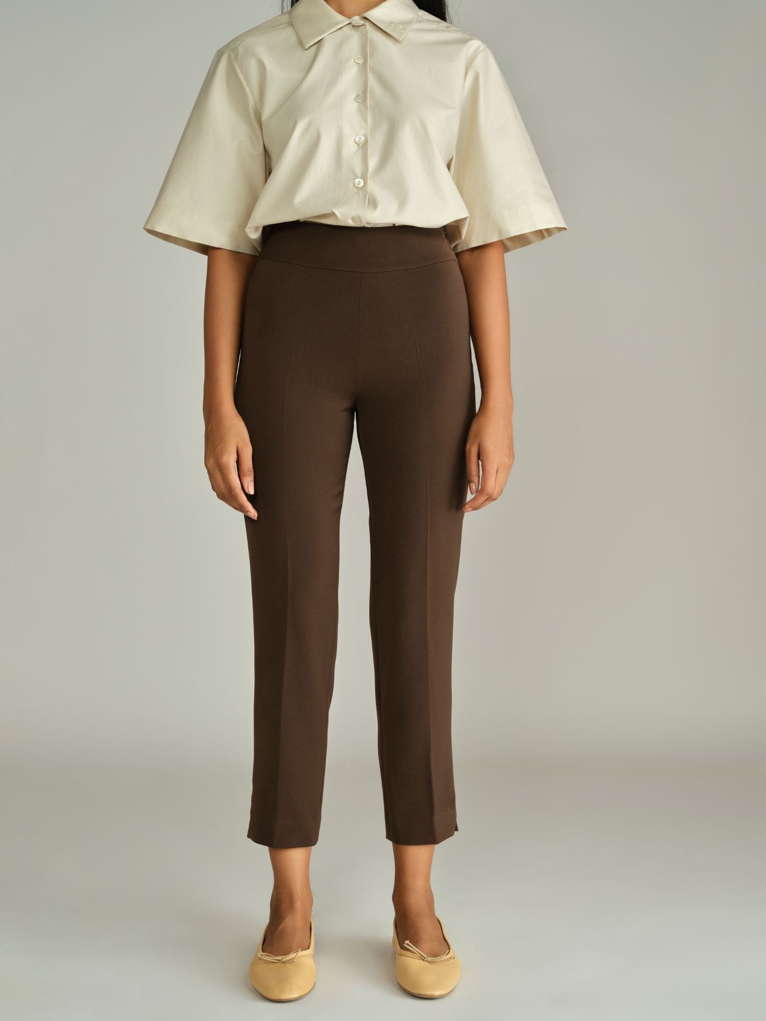 Chocolate Brown Stretch Suiting Cigarette Trousers