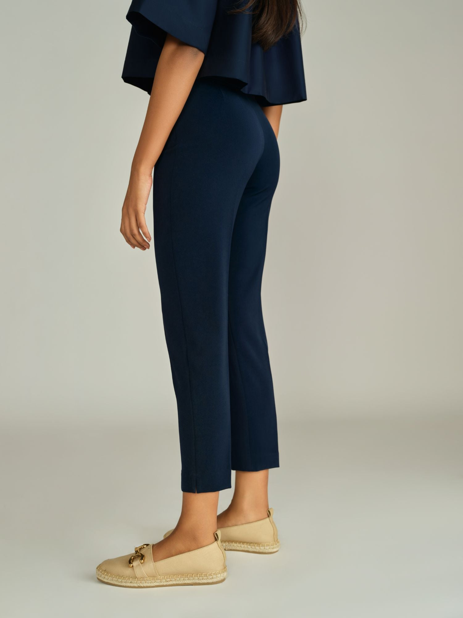 Navy Blue Stretch Suiting Cigarette Trousers