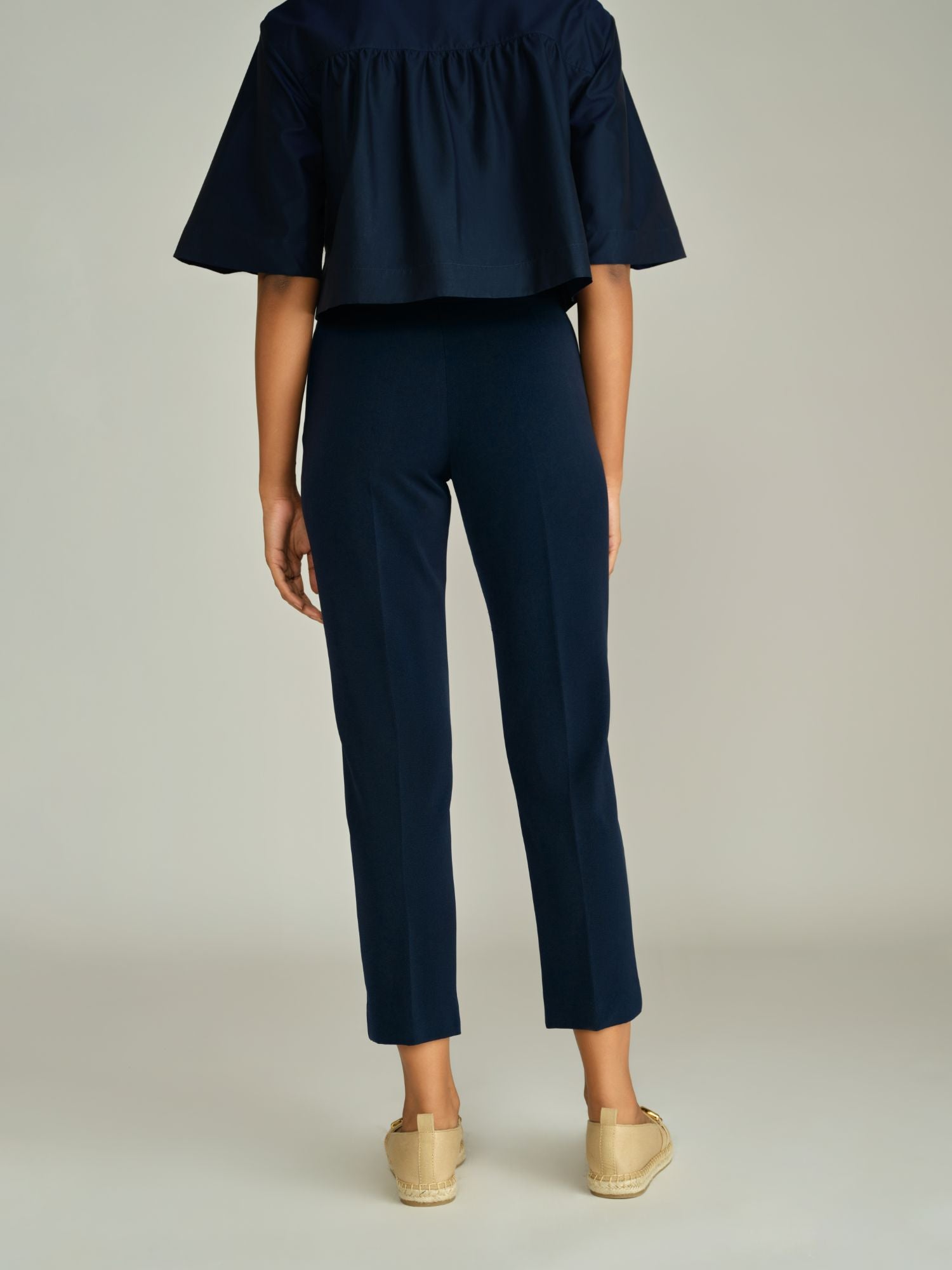 Navy Blue Stretch Suiting Cigarette Trousers