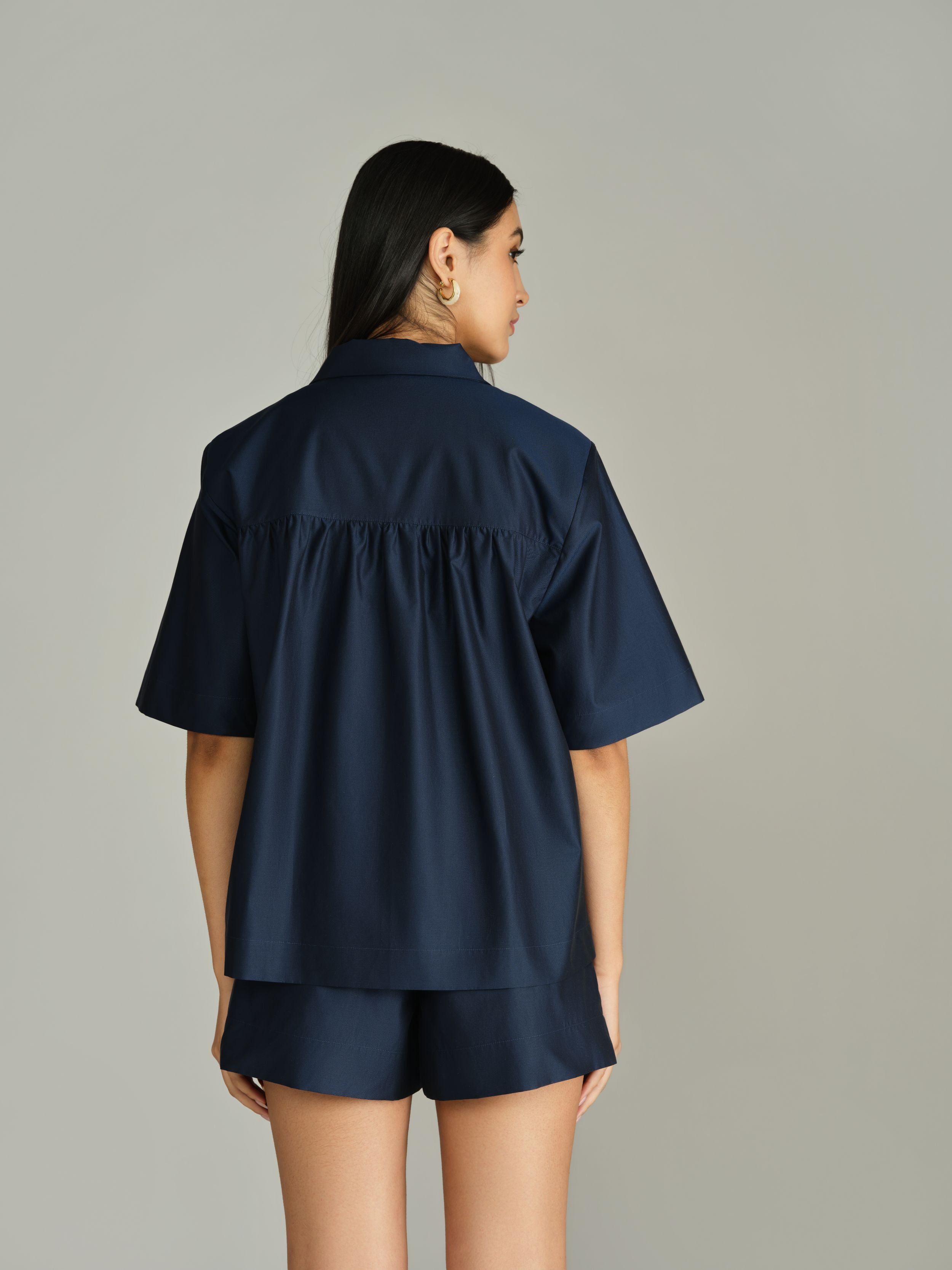 Navy Blue Egyptian Cotton Bowling Shirt