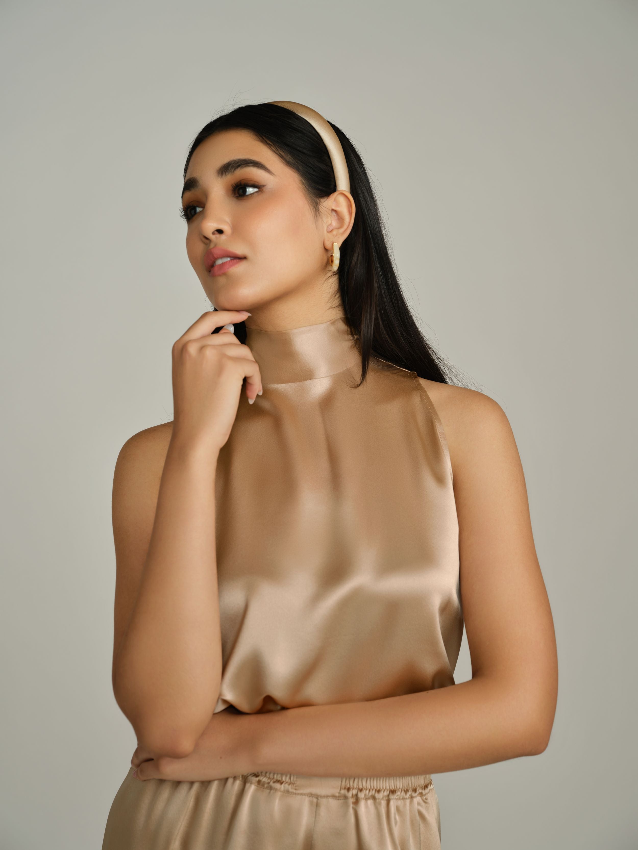 Champagne Silk Tie-Neck Top