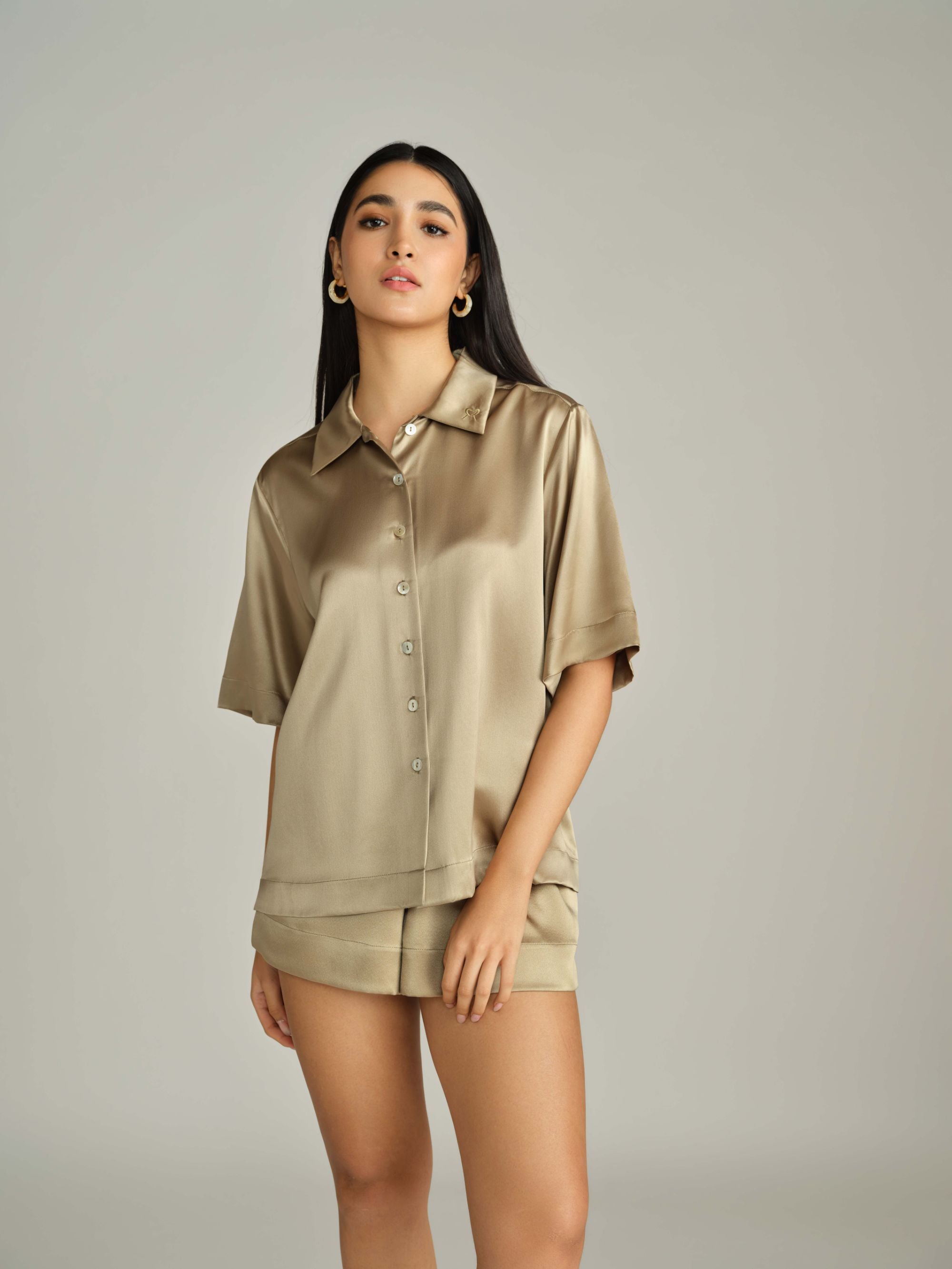 Olive Silk Bowling Shirt
