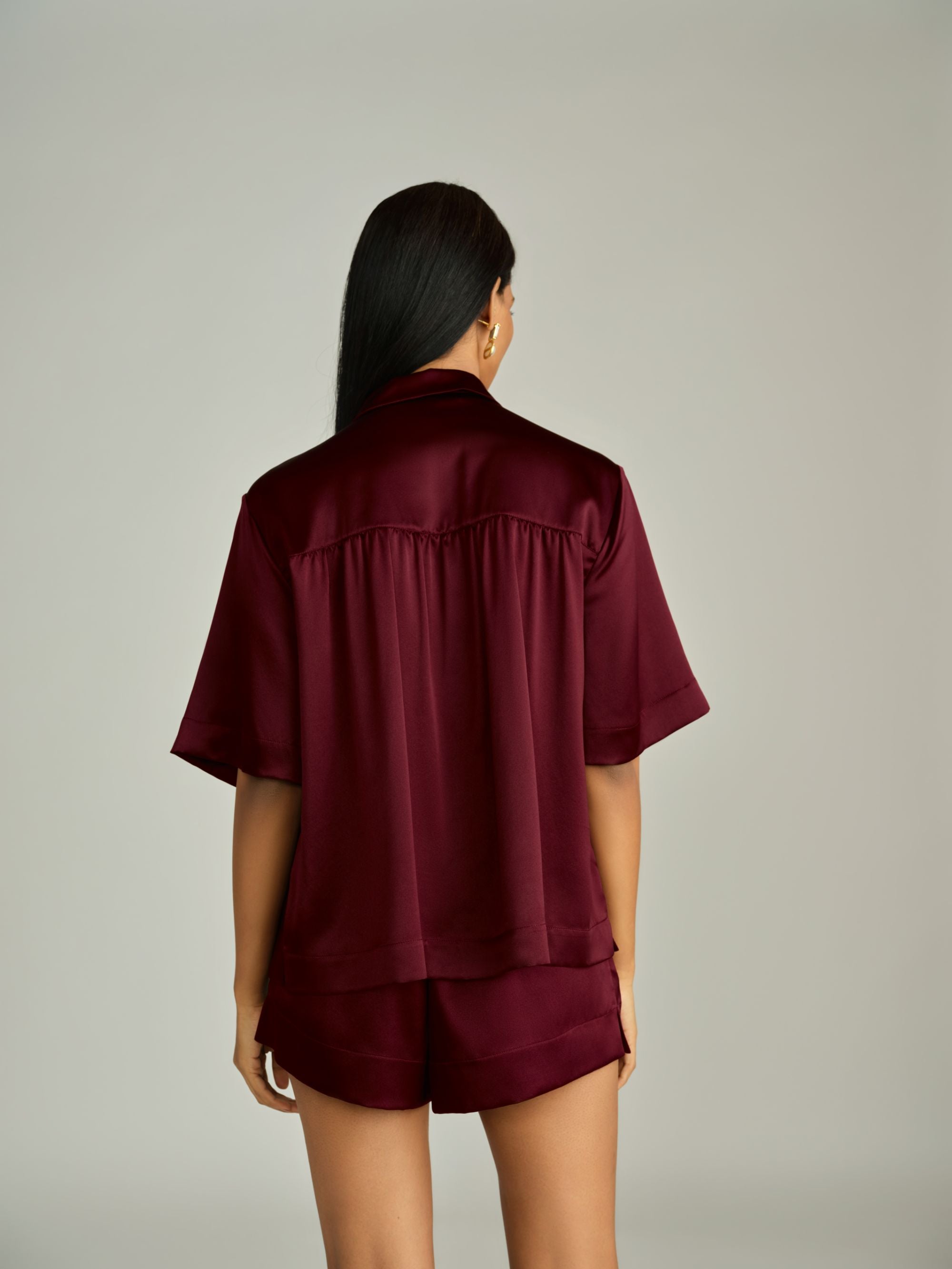 Burgundy Silk Bowling Shirt
