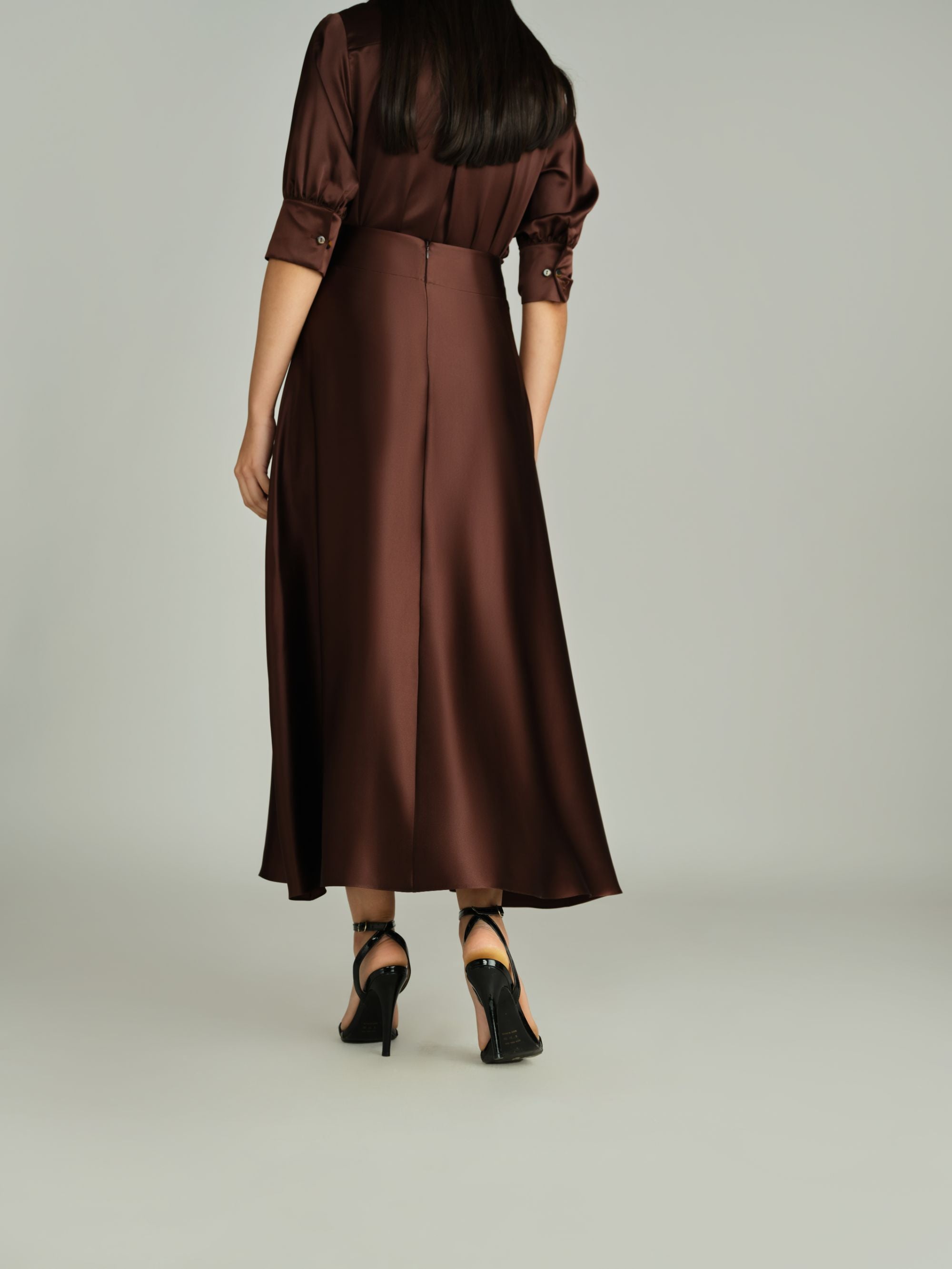 Espresso Silk Long Skirt