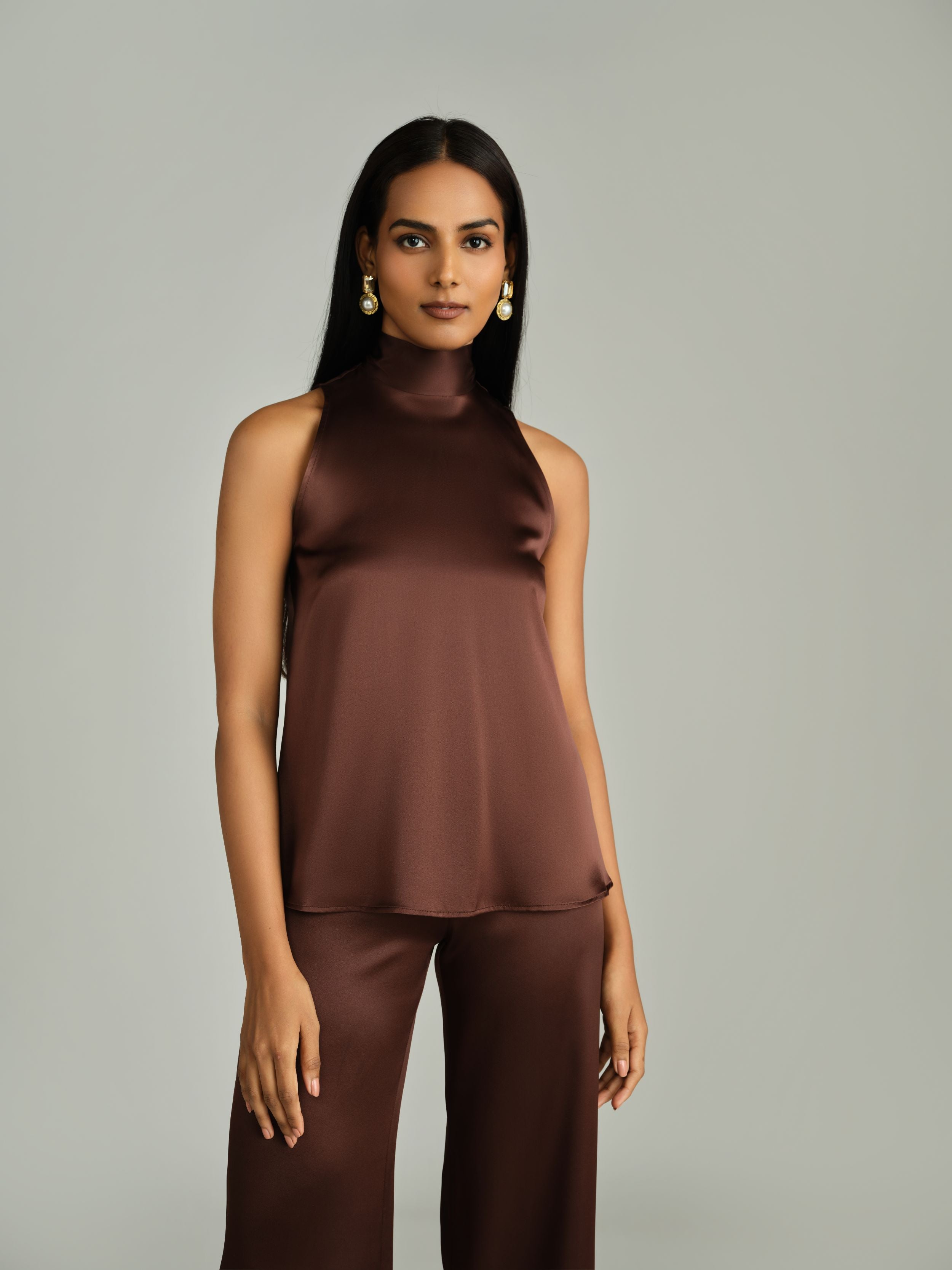 Espresso Silk Tie-Neck Top