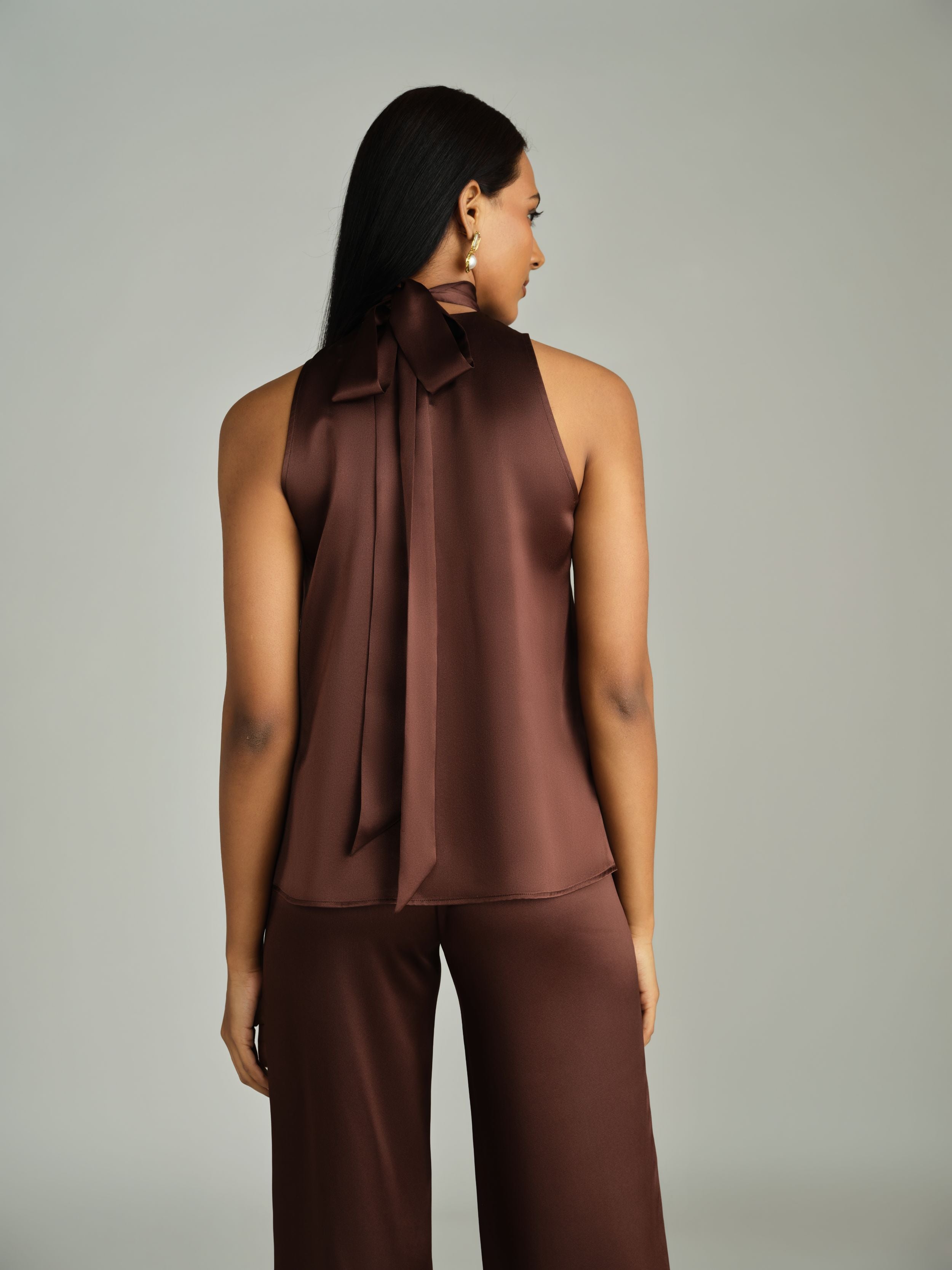 Espresso Silk Tie-Neck Top