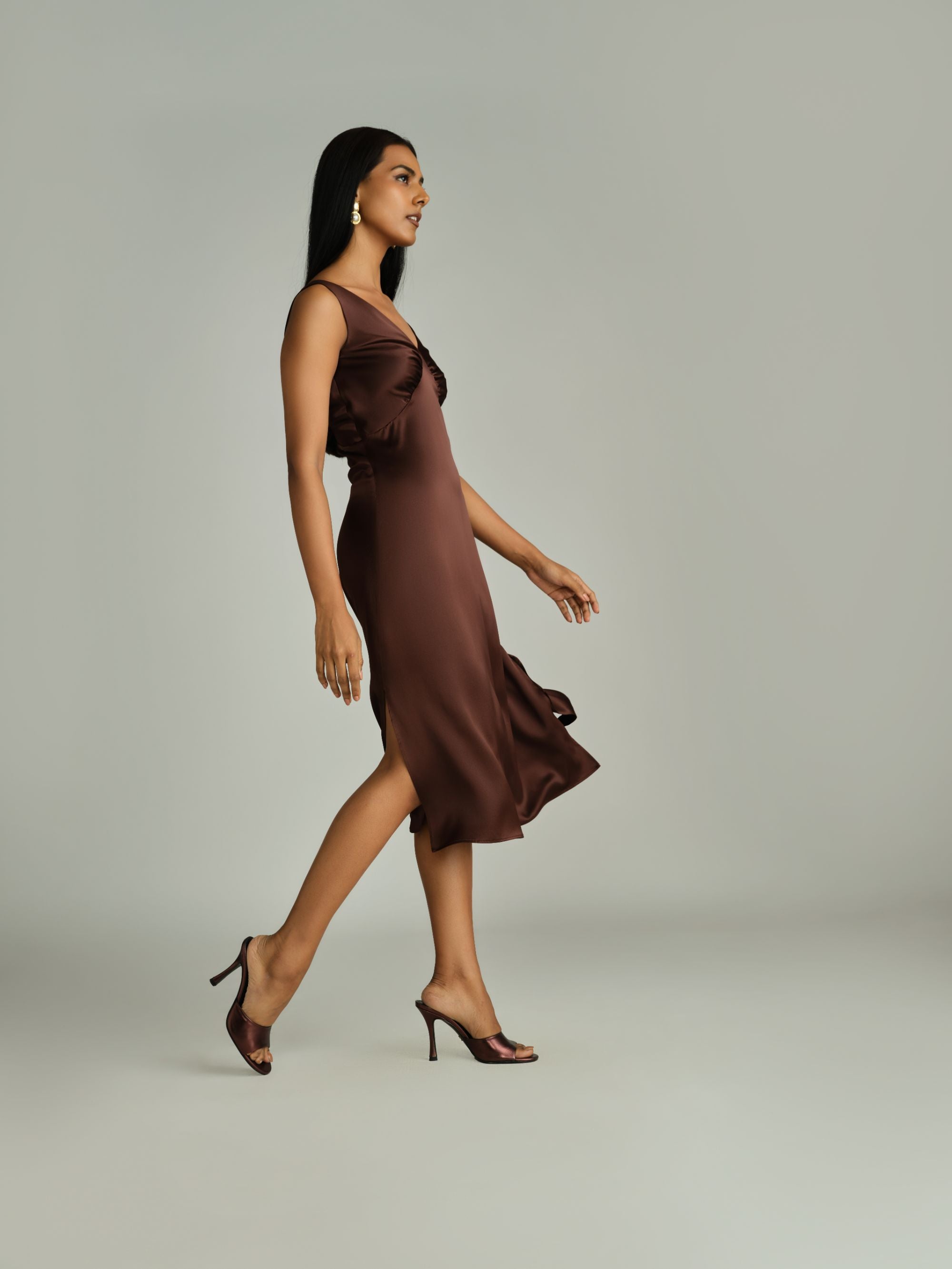 Espresso Silk Slip Dress