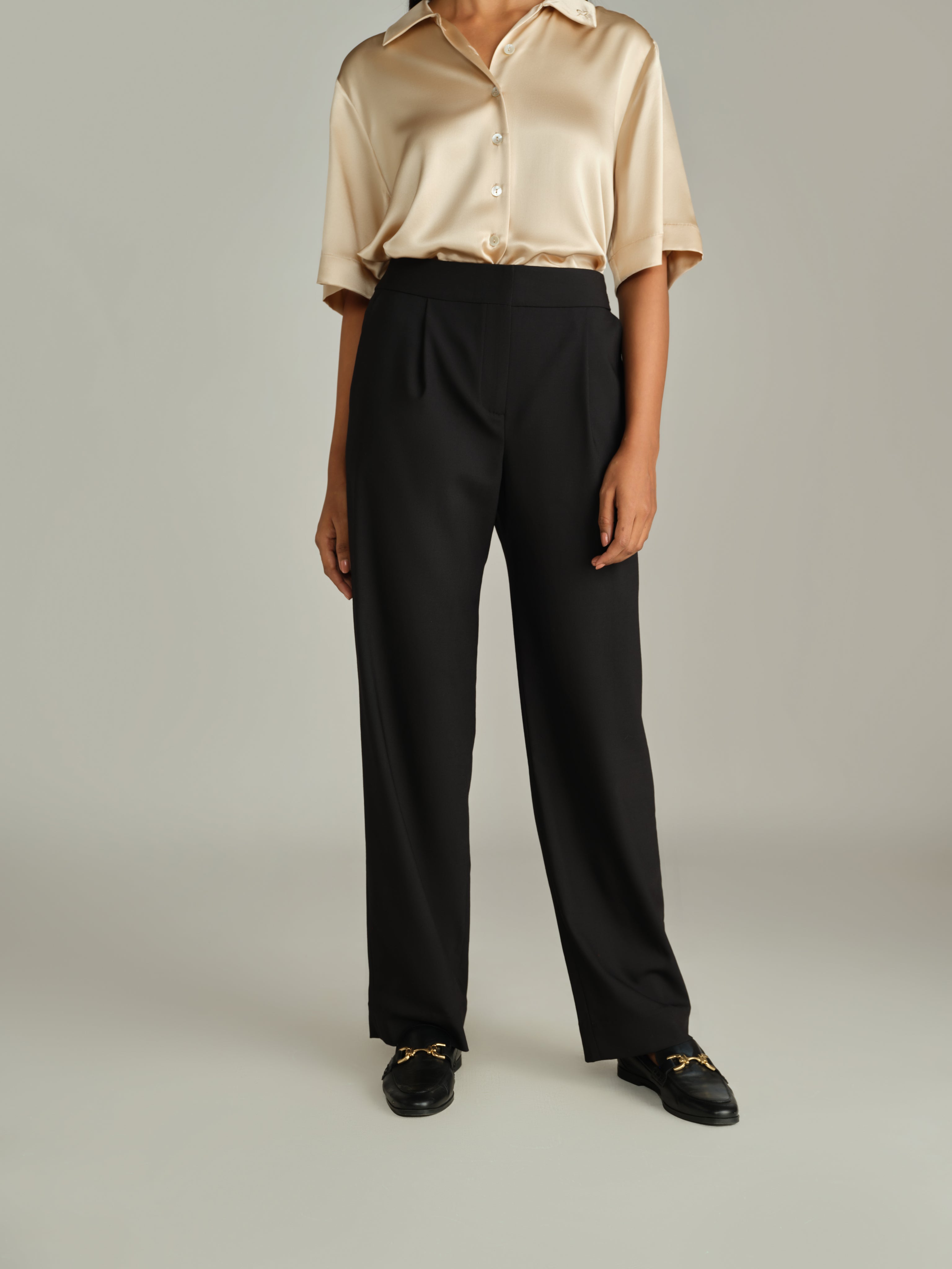 Black Suiting Pleated Trousers