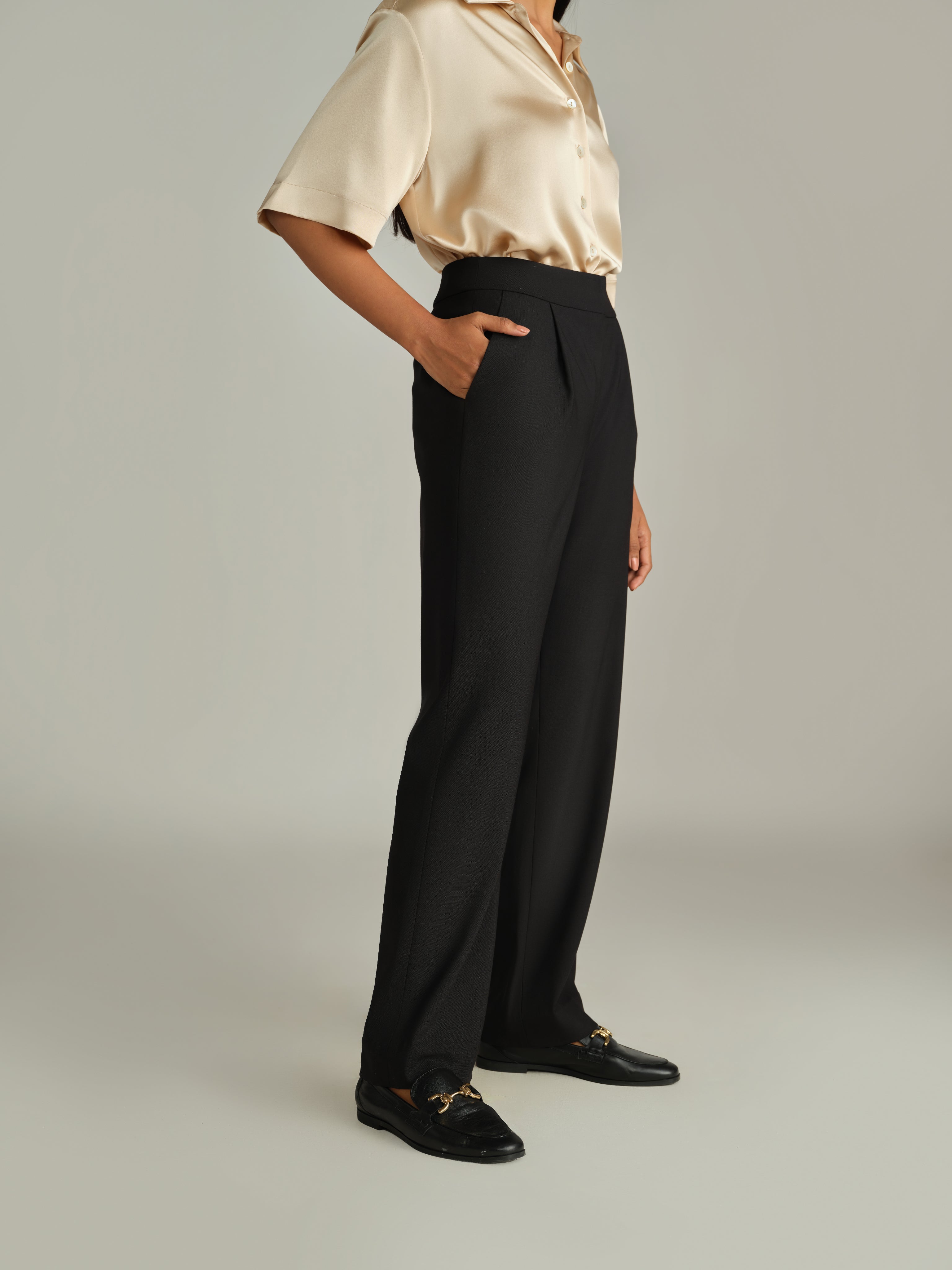 Black Suiting Pleated Trousers