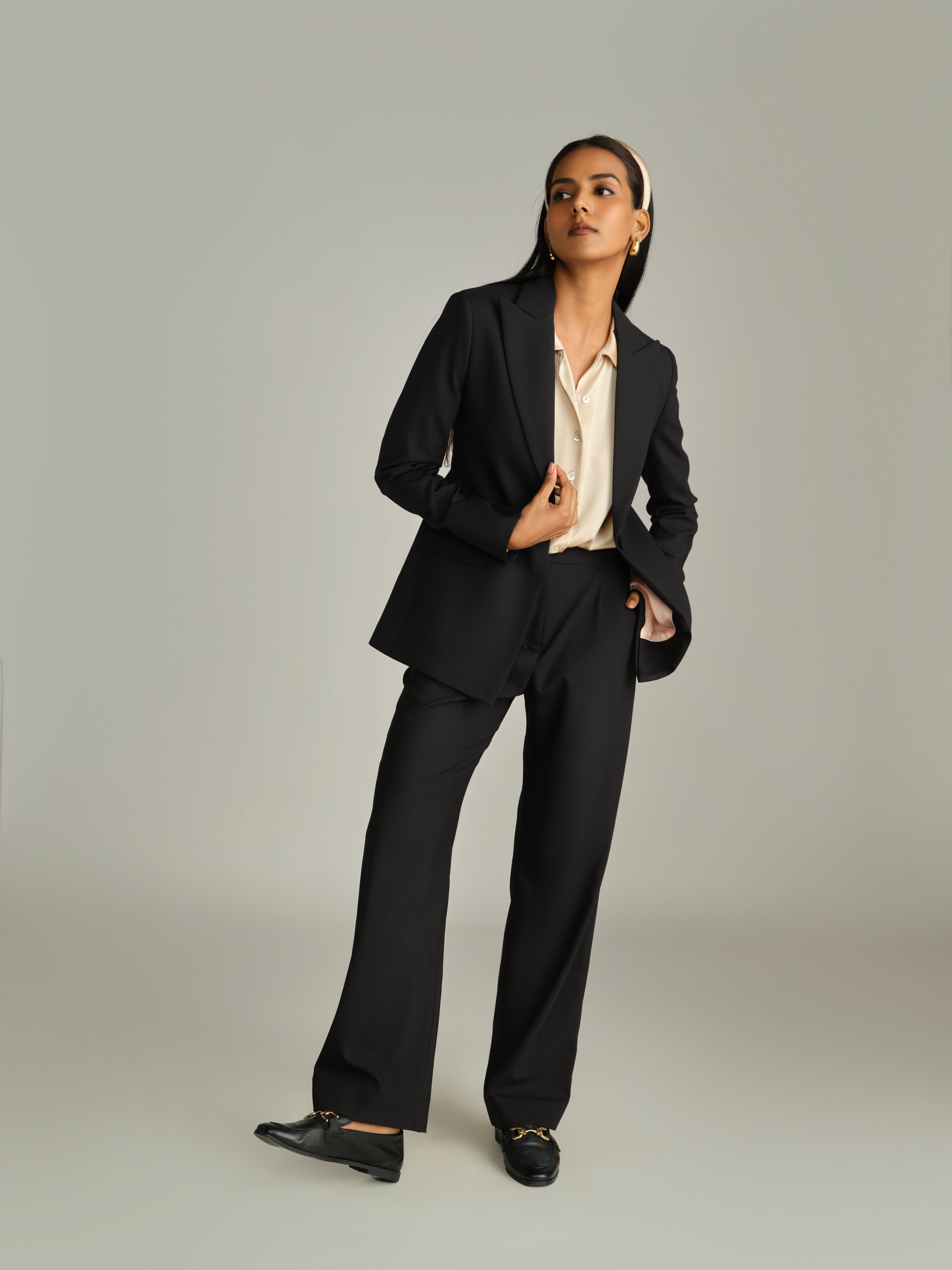 Black Suiting Pleated Trousers