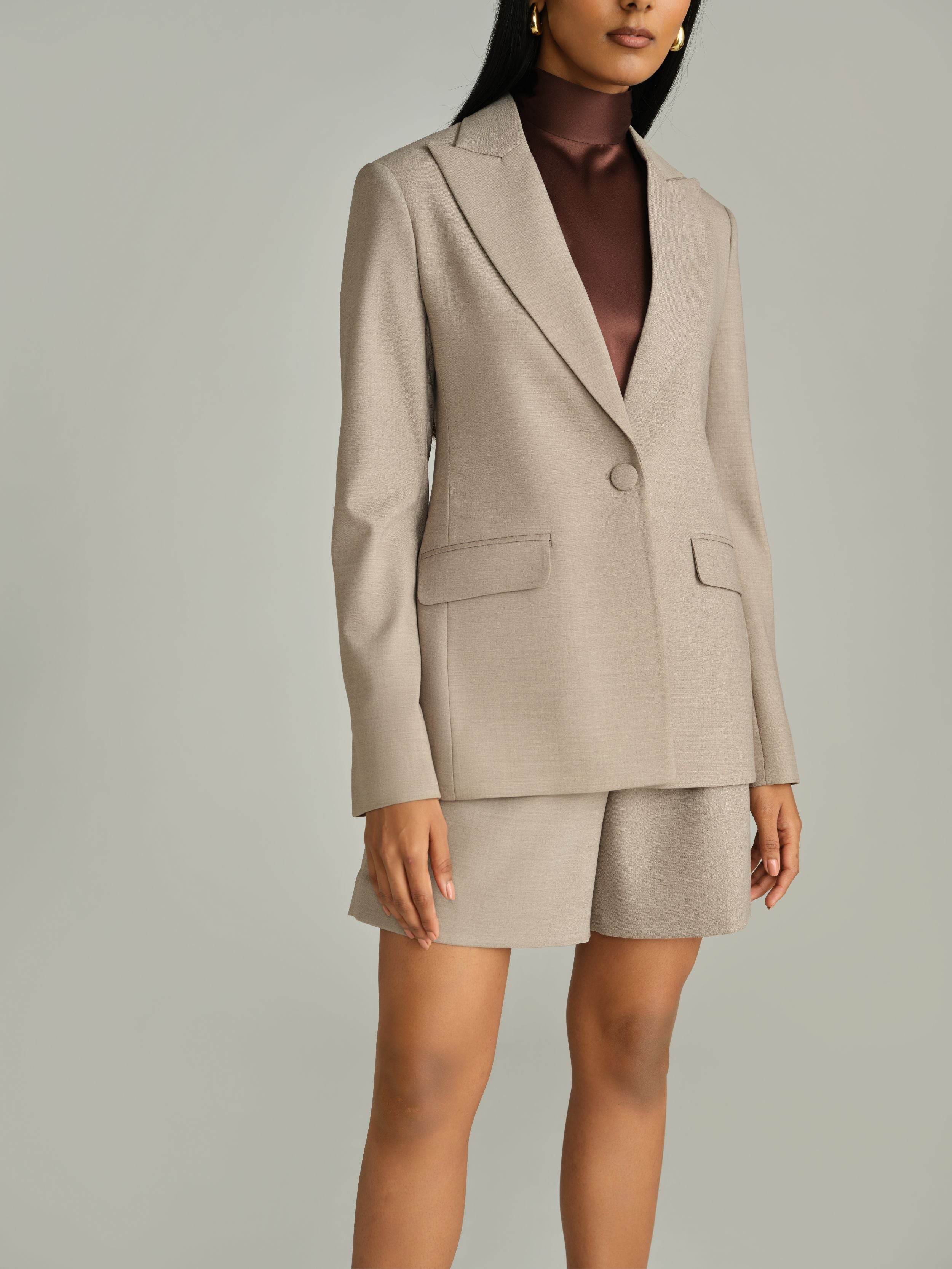 Tobacco Suiting Pleated Shorts