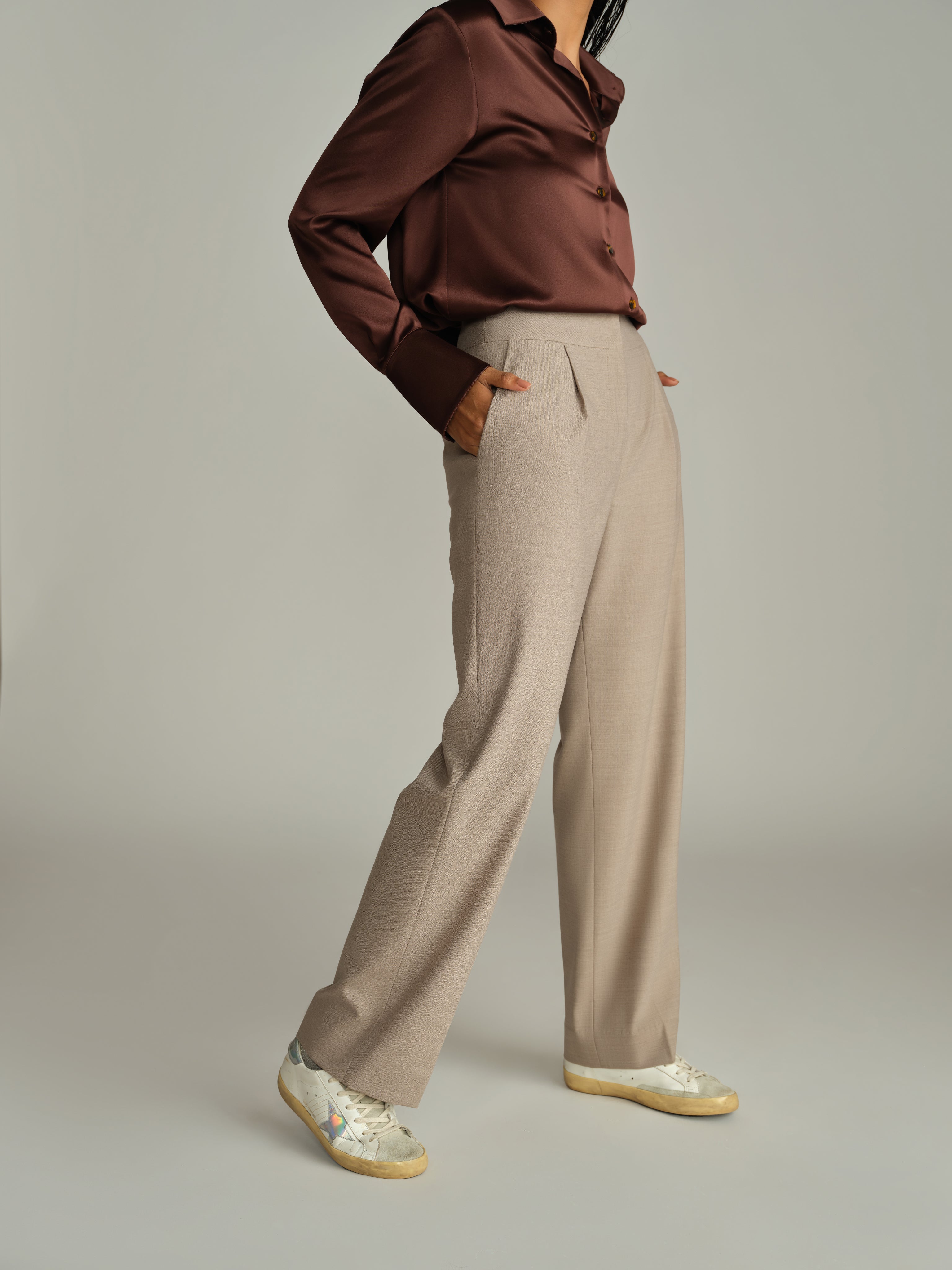 Tobacco Suiting Pleated Trousers