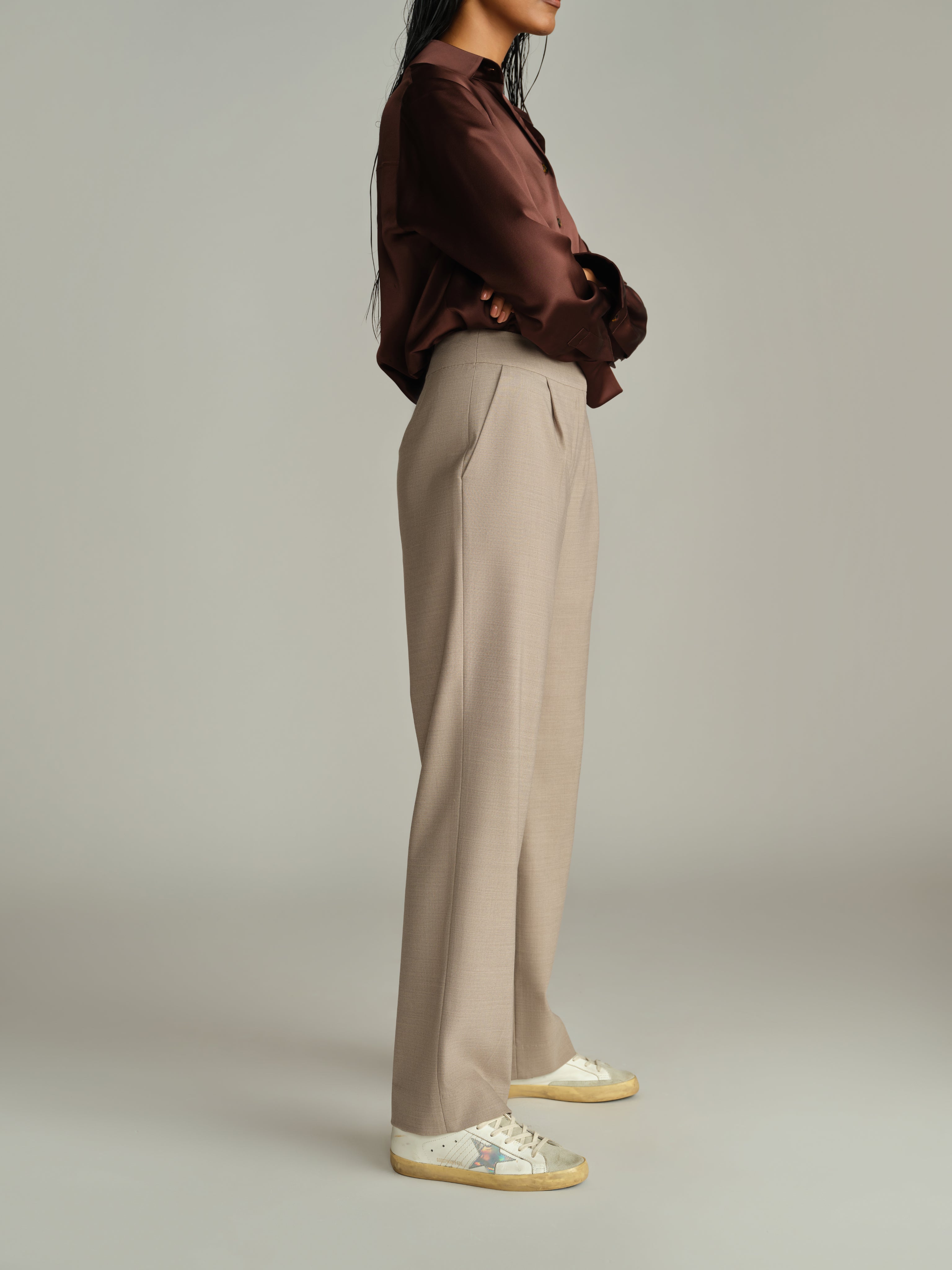 Tobacco Suiting Pleated Trousers