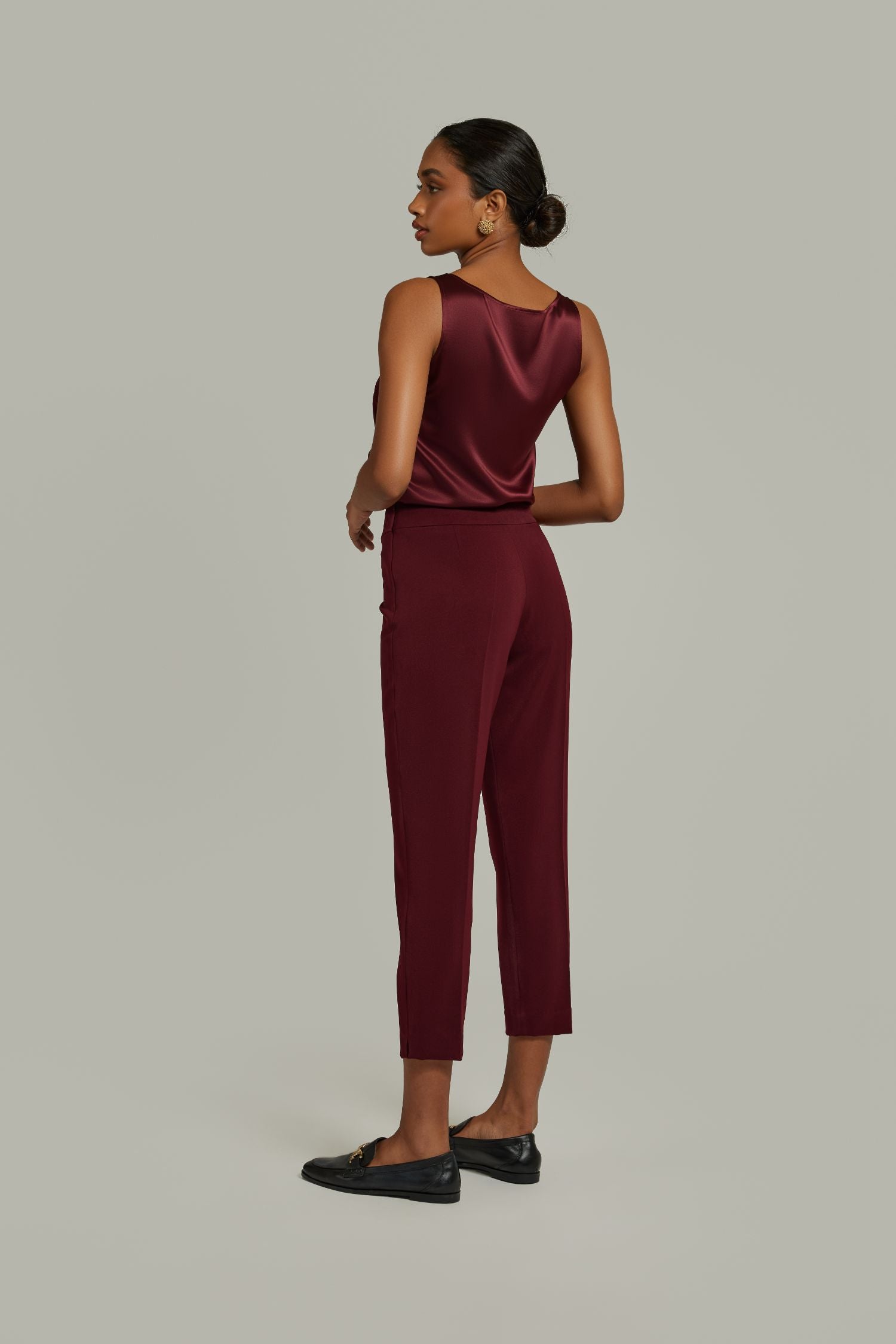 Burgundy Stretch Suiting
 Cigarette Trousers