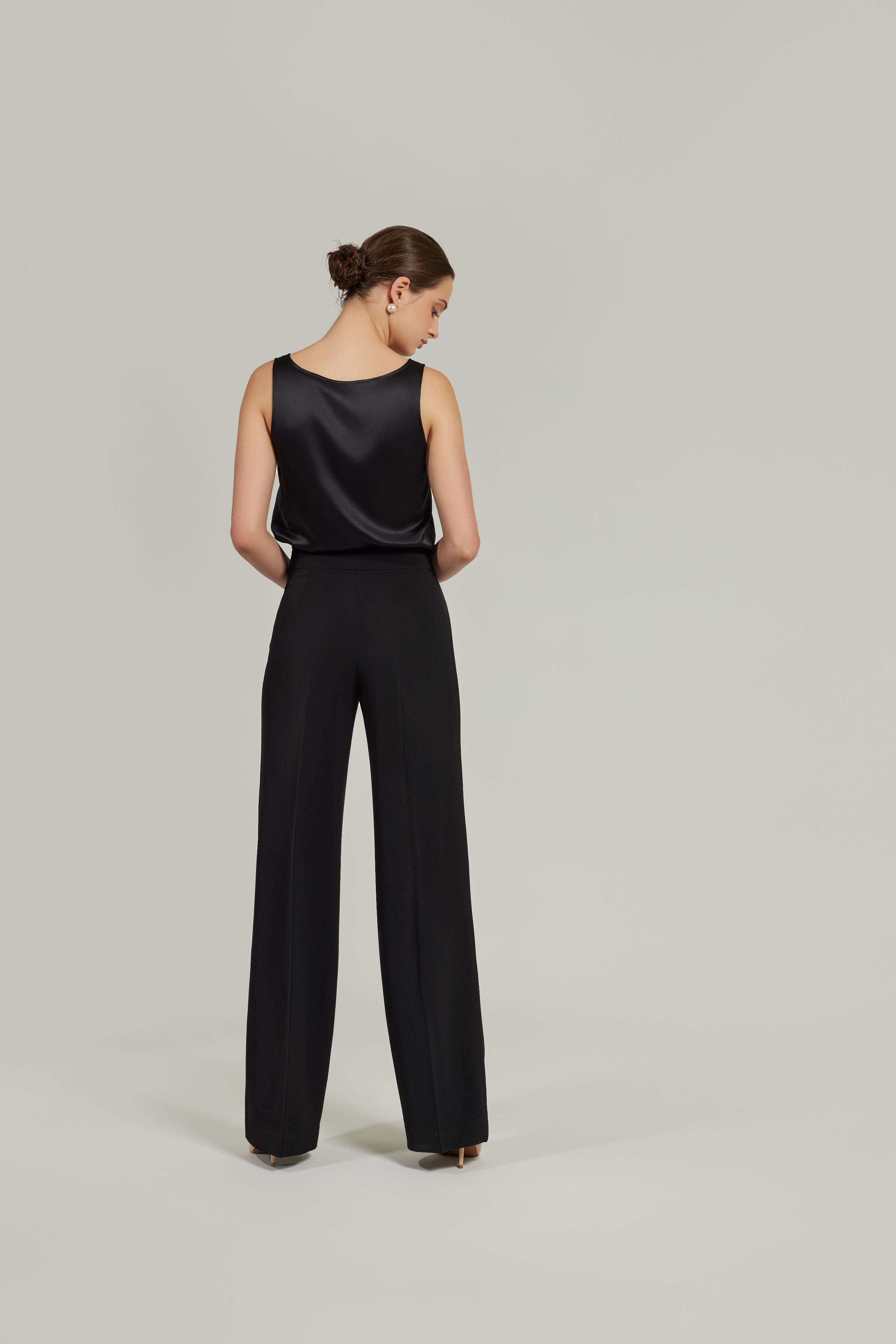 Black Stretch Suiting 
 Wide-Leg Trousers