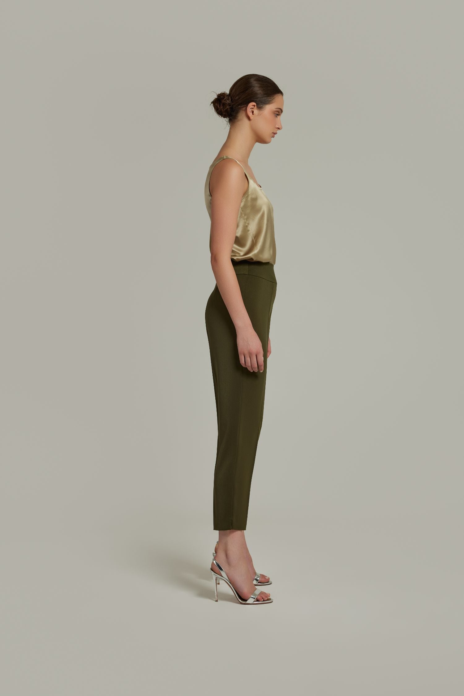 Military Green Stretch Suiting
 Cigarette Trousers