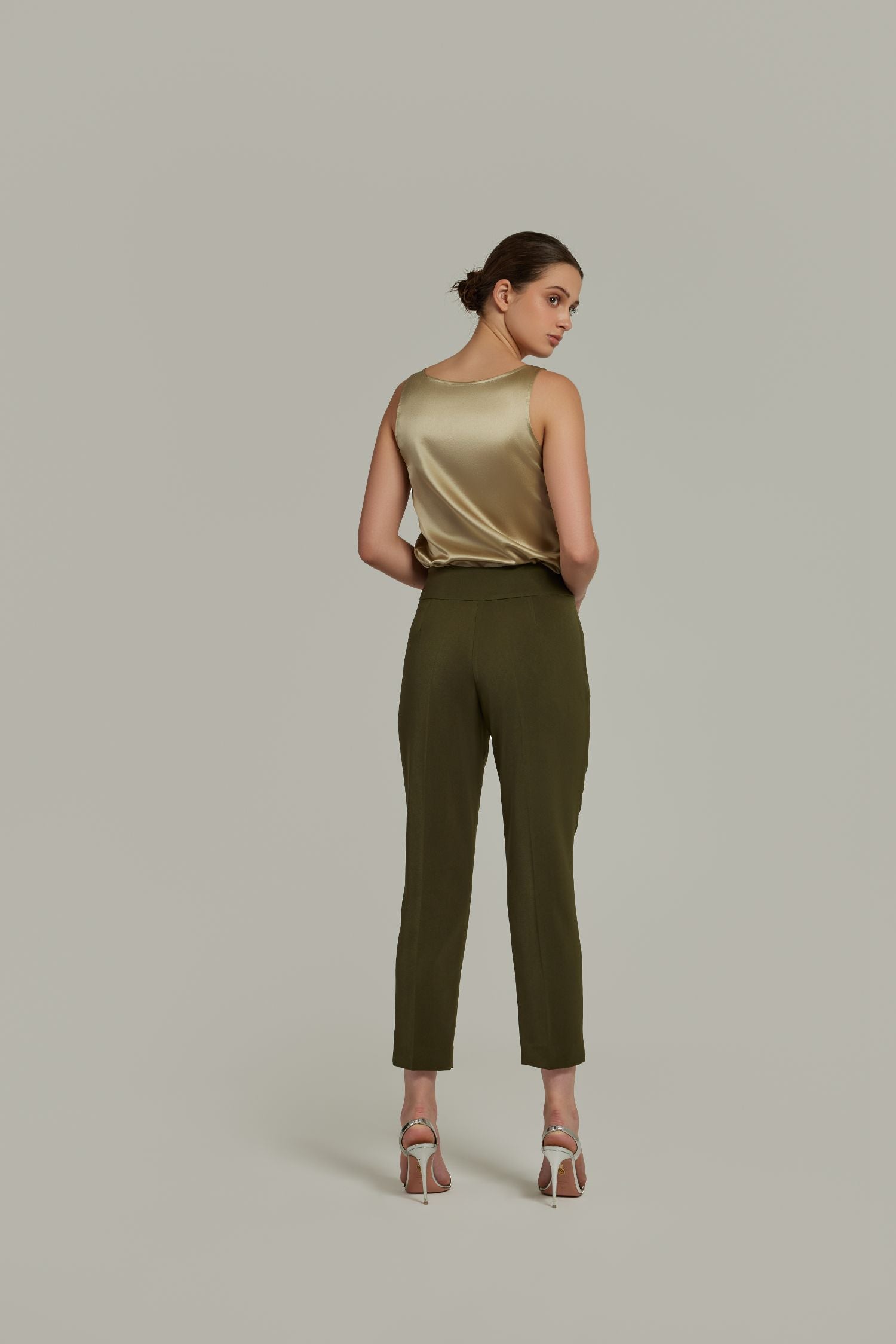 Military Green Stretch Suiting
 Cigarette Trousers