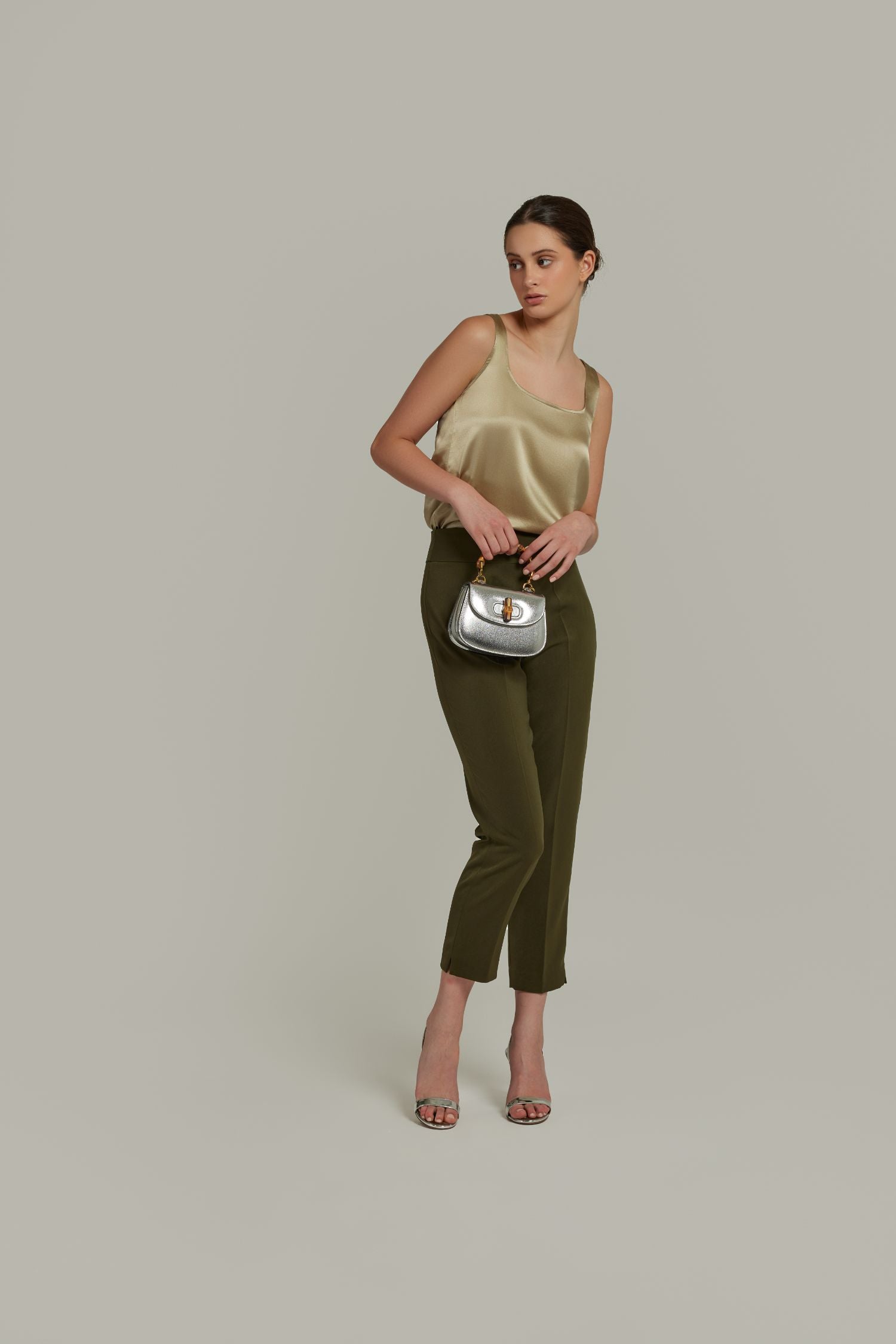 Military Green Stretch Suiting
 Cigarette Trousers
