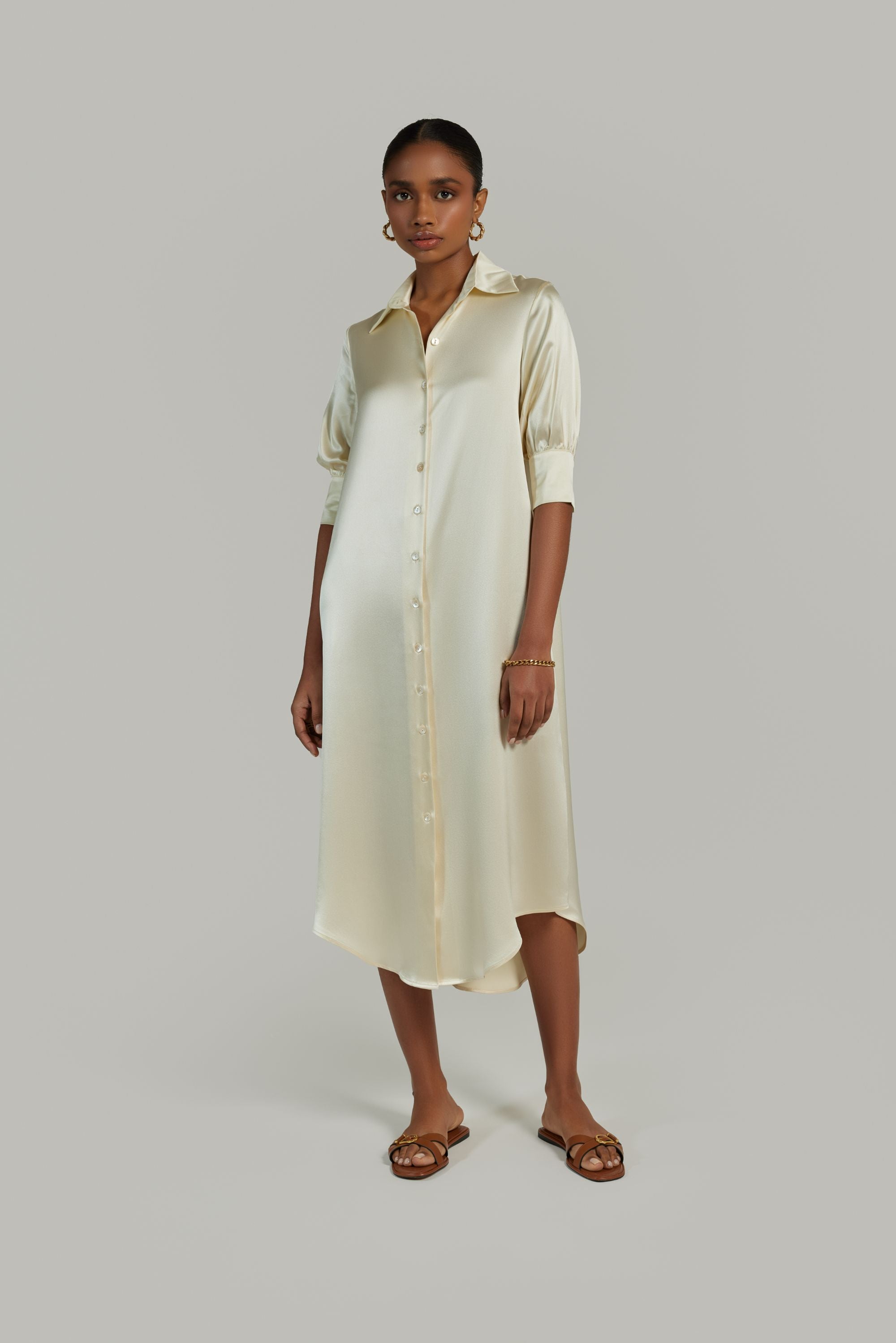 Cream Silk Shirt Dress